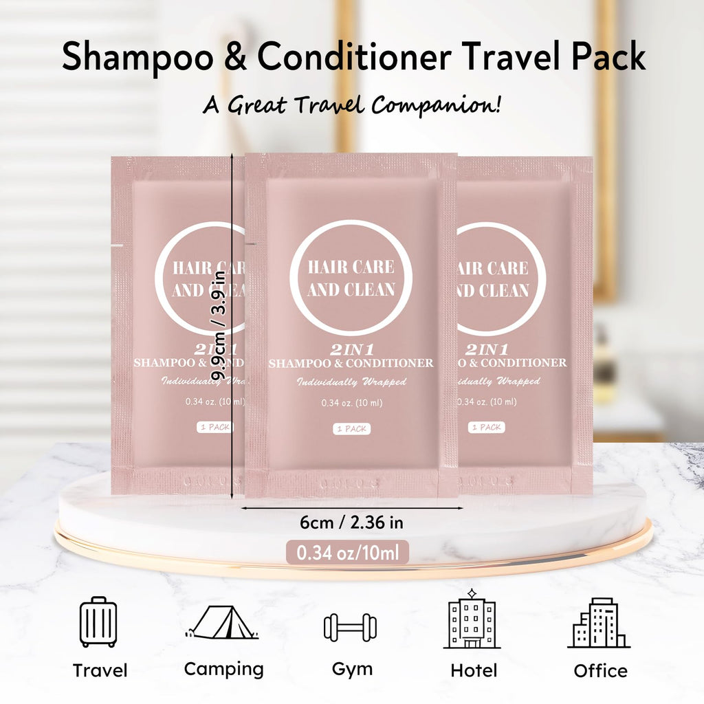 RSQAZQ Travel 2-in-1 Shampoo & Conditioner – 100 Pack, 0.34 oz Each, Bulk Hotel & Travel Toiletries