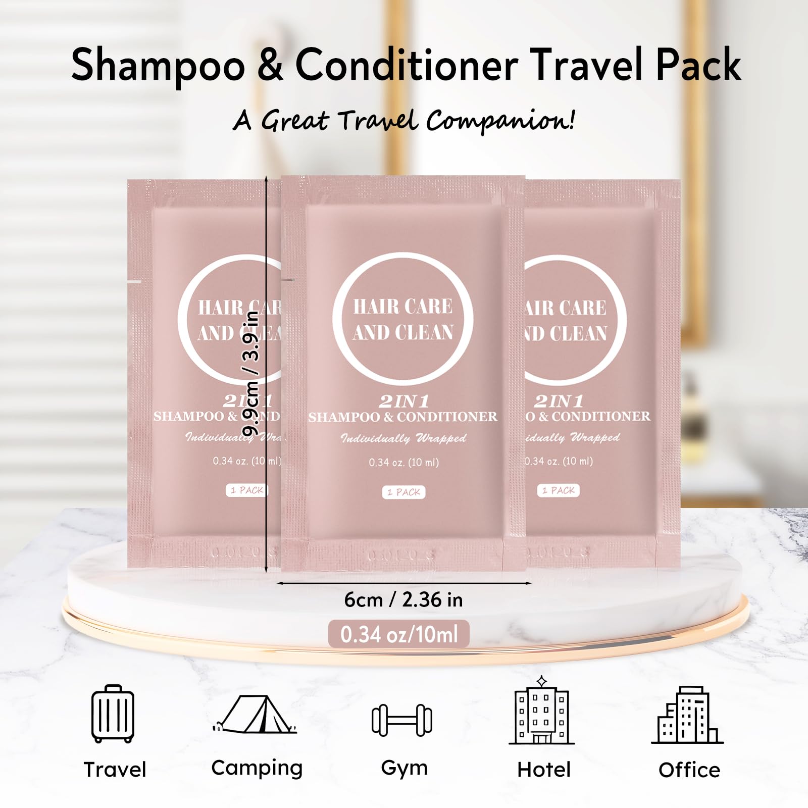 RSQAZQ Travel 2-in-1 Shampoo & Conditioner – 100 Pack, 0.34 oz Each, Bulk Hotel & Travel Toiletries