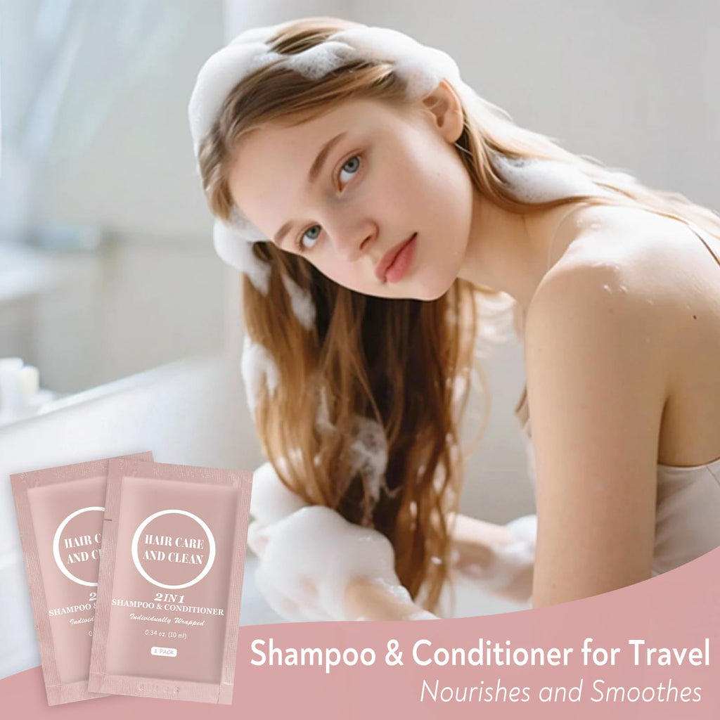 RSQAZQ Travel 2-in-1 Shampoo & Conditioner – 100 Pack, 0.34 oz Each, Bulk Hotel & Travel Toiletries