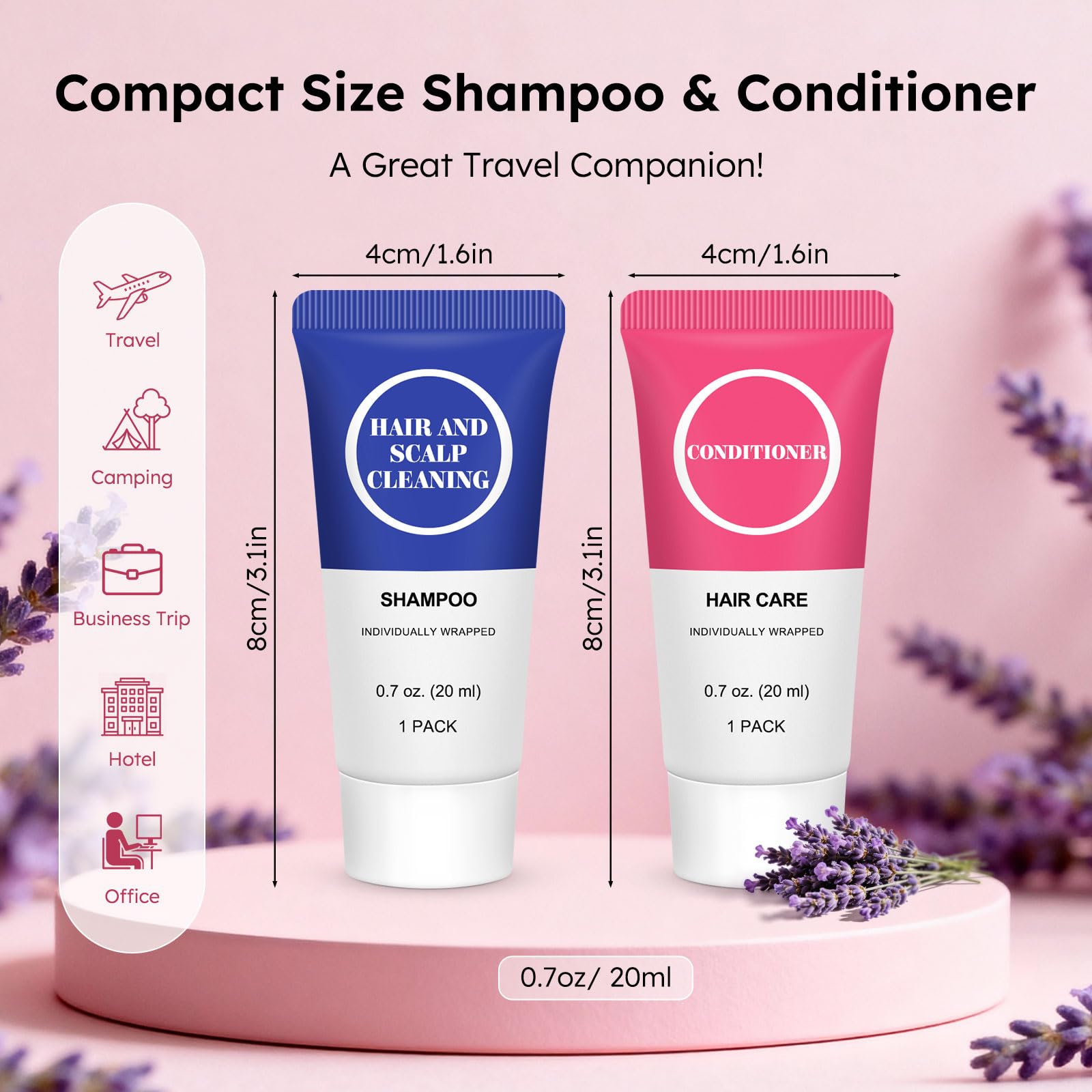 RSQAZQ Travel Size Shampoo & Conditioner Set – 0.7 fl oz Each, Pack of 100
