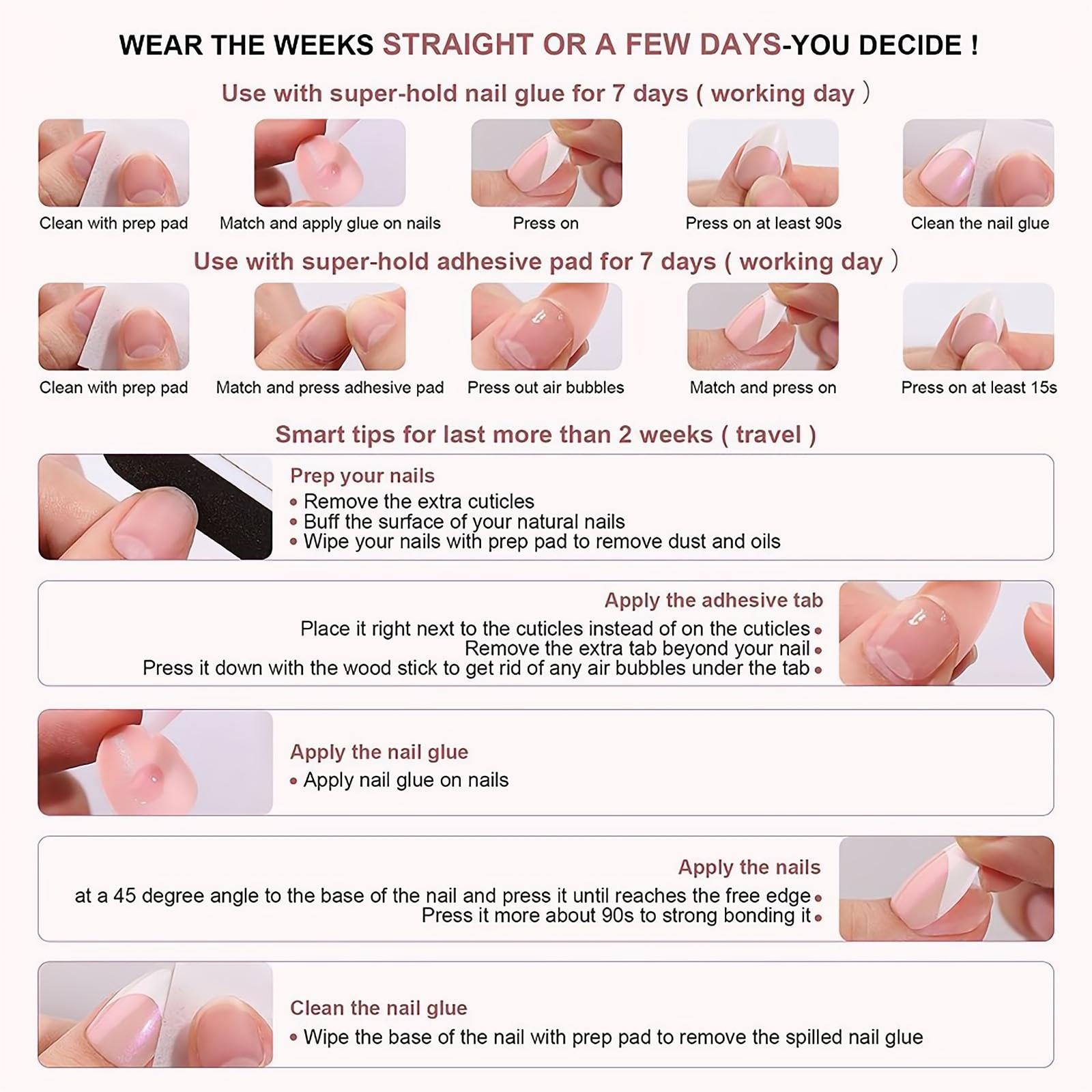 RTKHFZE Press On Nails Almond – French Tip Short with Gold Foil (16 Sizes) | Glue-On