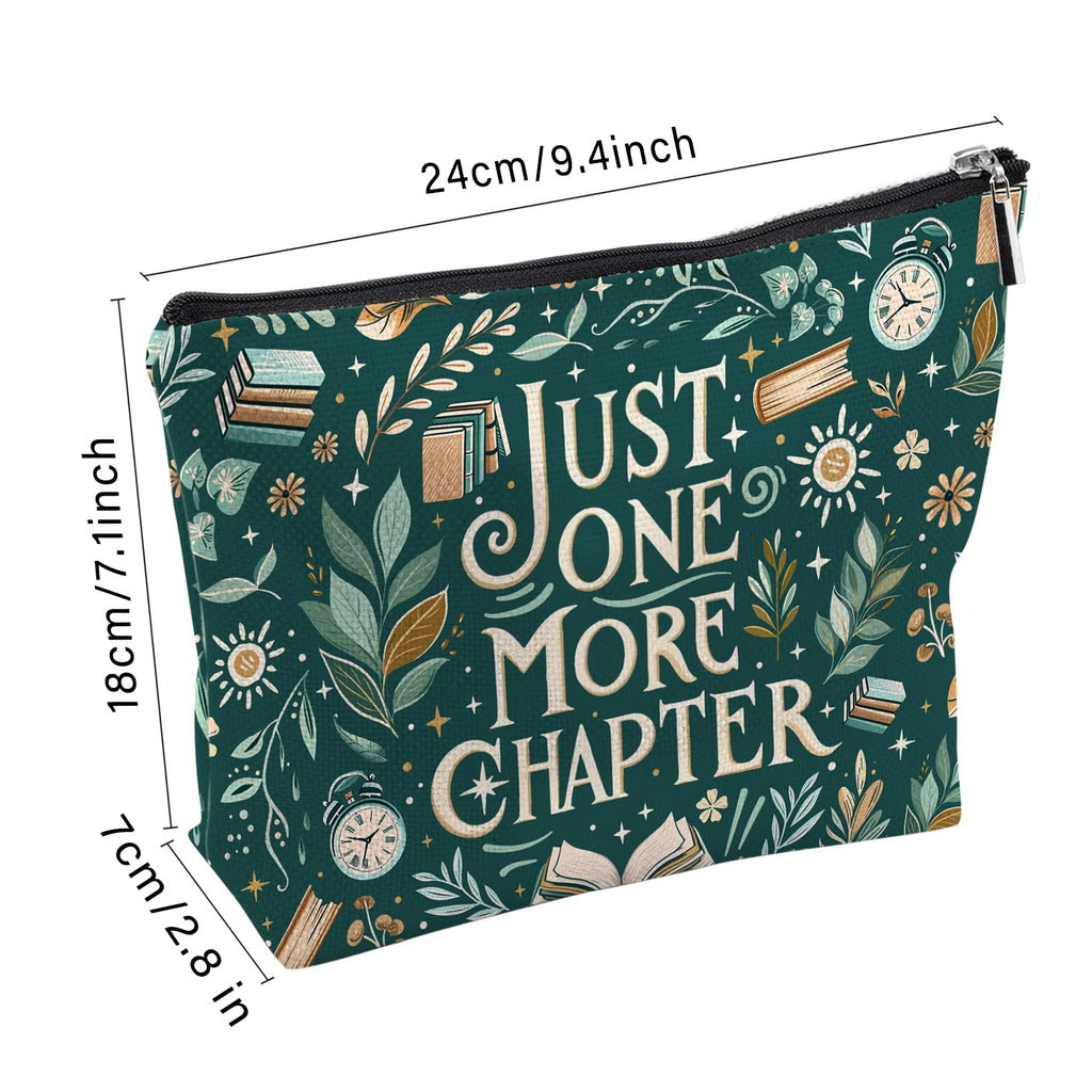 RTTLALUO Reading Cosmetic Bag for Book Lovers — Green Canvas Pouch with Zipper