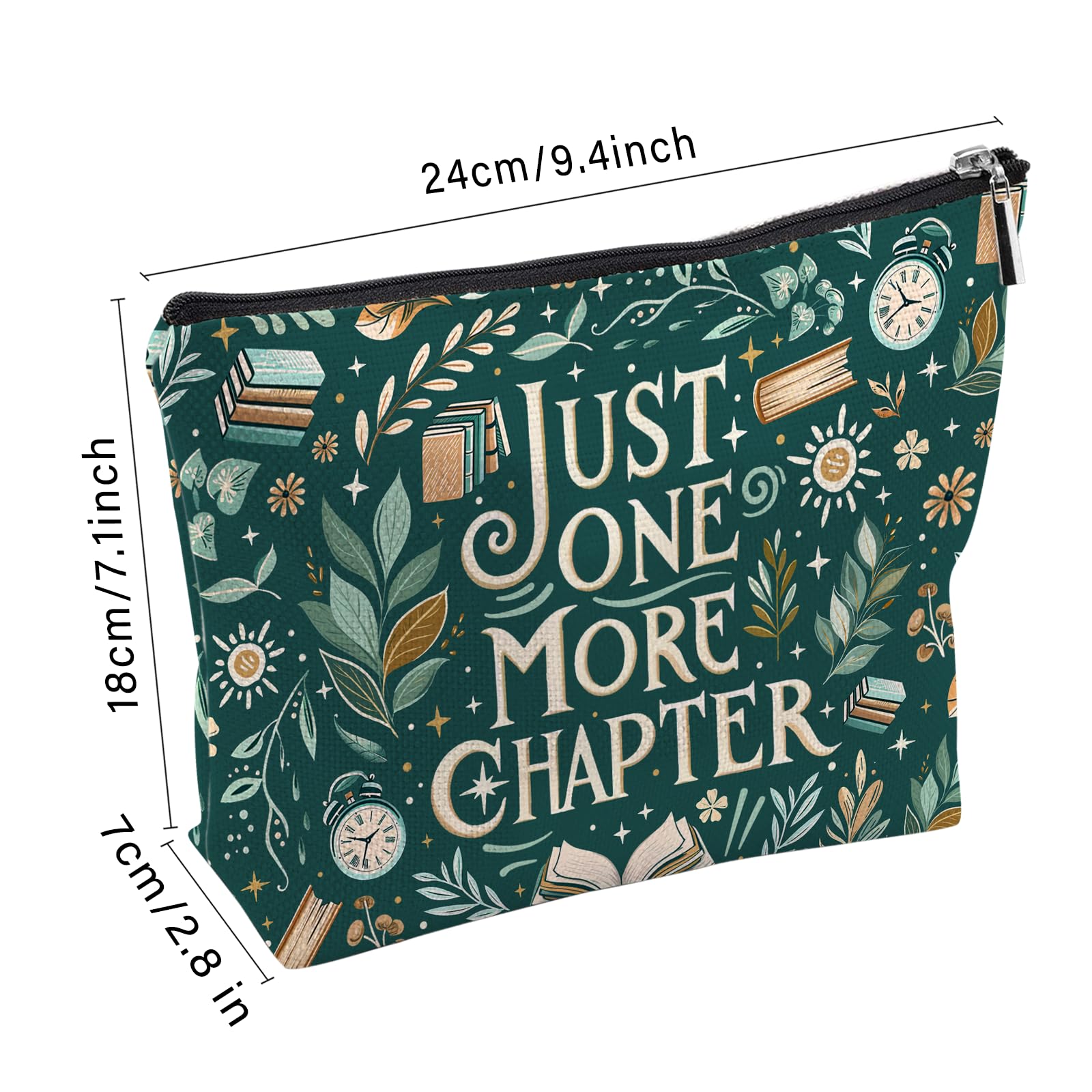 RTTLALUO Reading Cosmetic Bag for Book Lovers — Green Canvas Pouch with Zipper