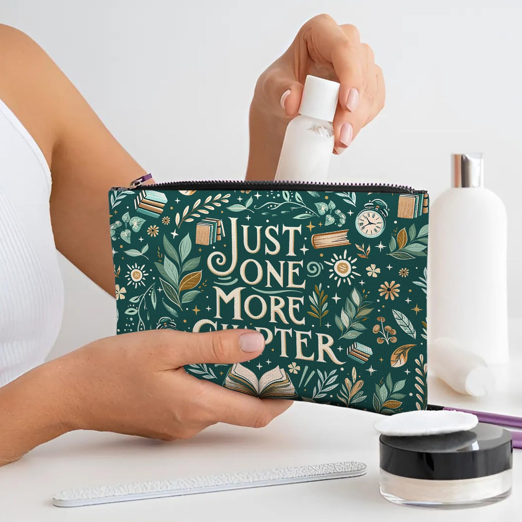 RTTLALUO Reading Cosmetic Bag for Book Lovers — Green Canvas Pouch with Zipper