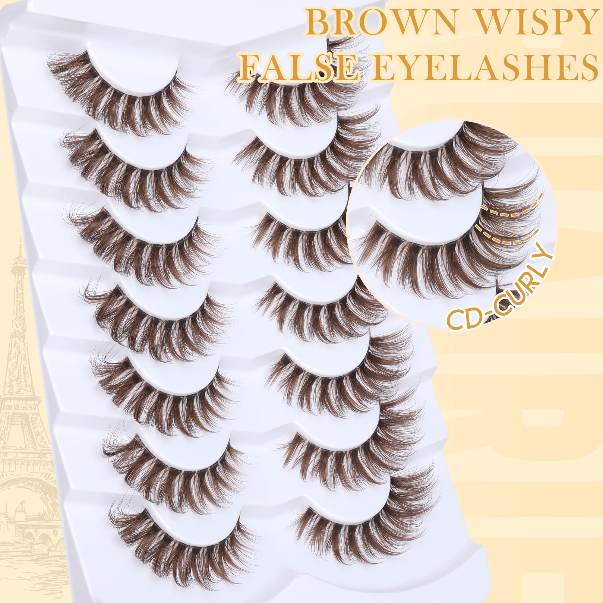 Ruairie Brown Lashes Wispy Cat Eye CD-Curly | 7 Pairs, 11–18mm Full Strip Lashes