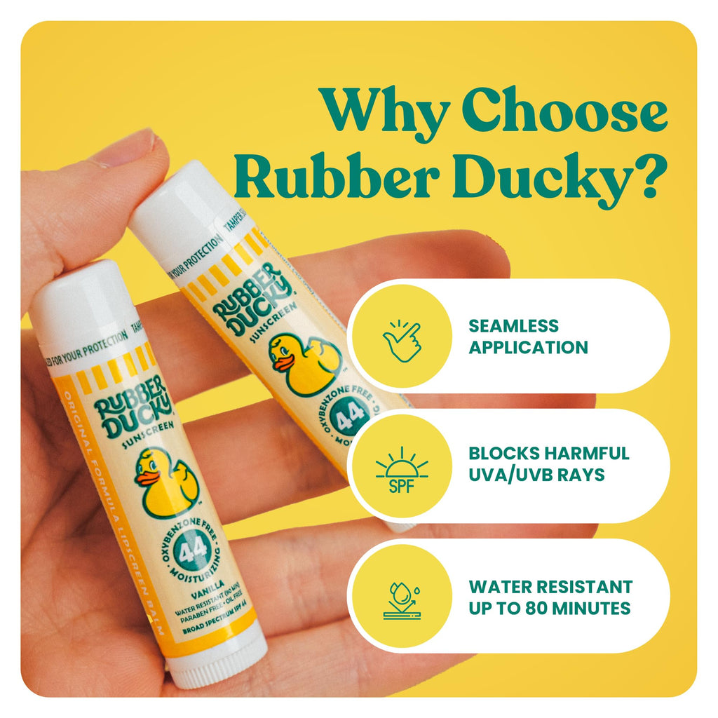 Rubber Ducky Lip Balm SPF 44 | Water-Resistant, Vegan, Vanilla Flavor | All-Season Broad Spectrum for Lips