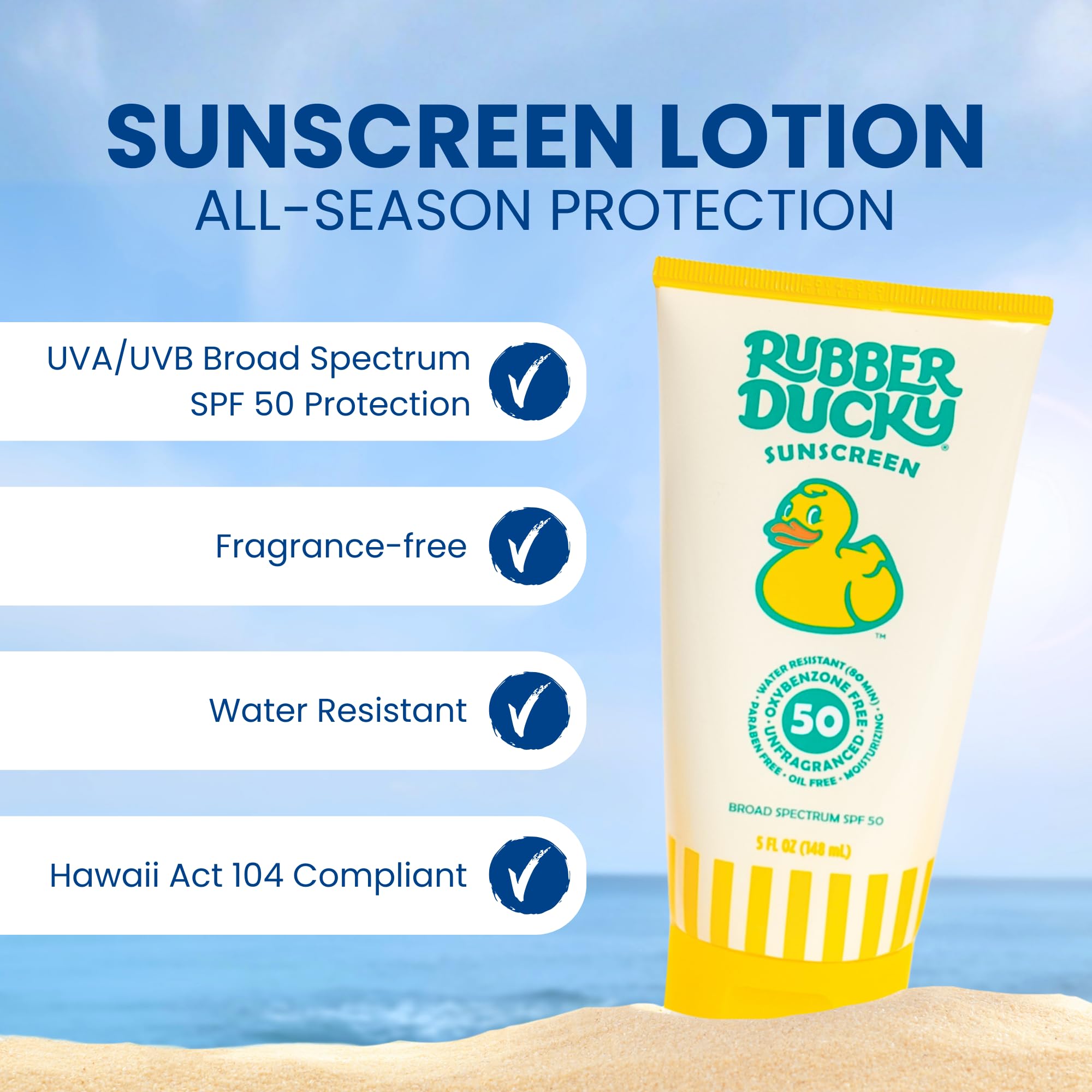 Rubber Ducky Vitamin E Sunscreen SPF 50 | Water-Resistant Face & Body (2pcs., 5oz)