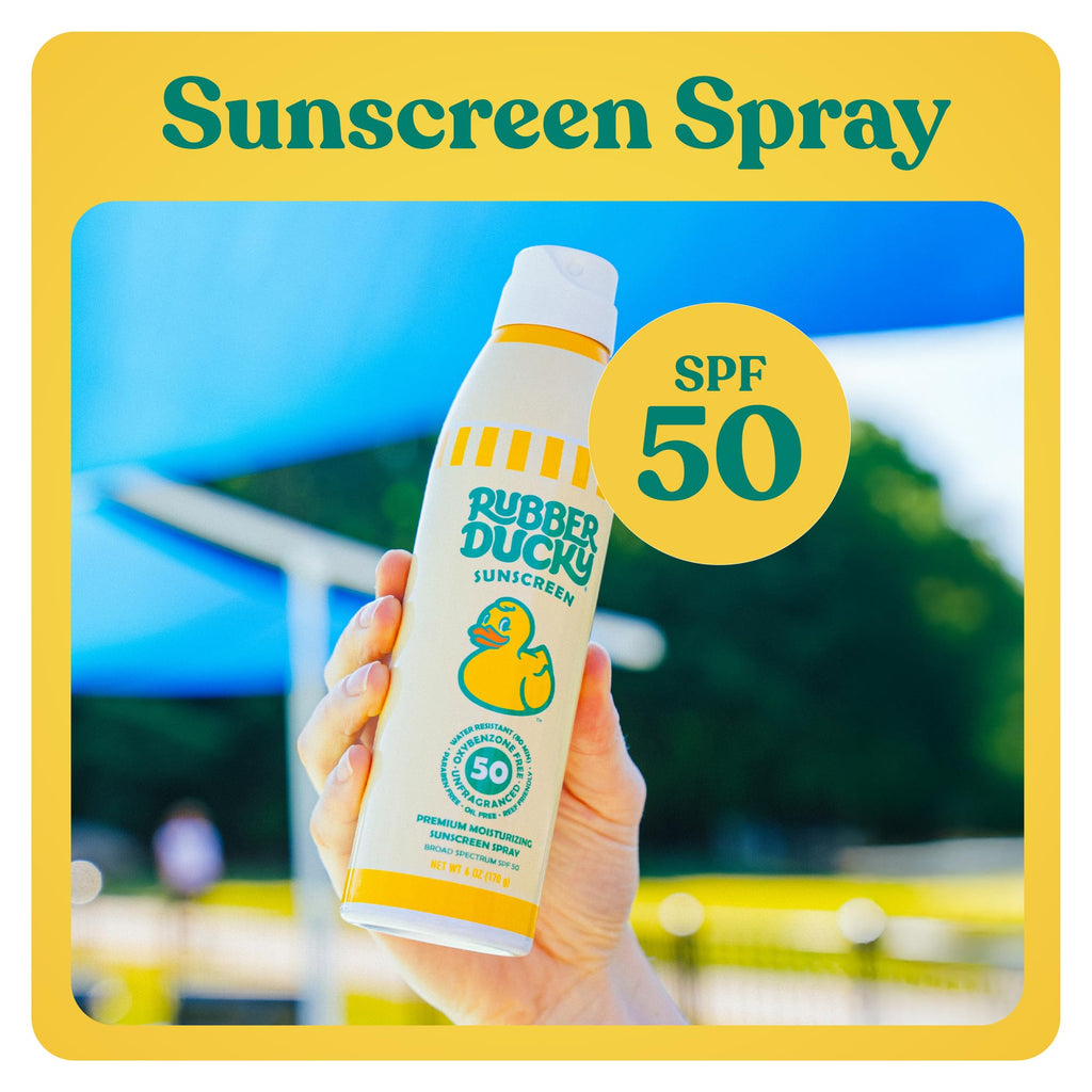 Rubber Ducky Moisturizing Sunscreen Spray SPF 50 – No White Residue, Reef Safe, Beach Scent, 6 Oz