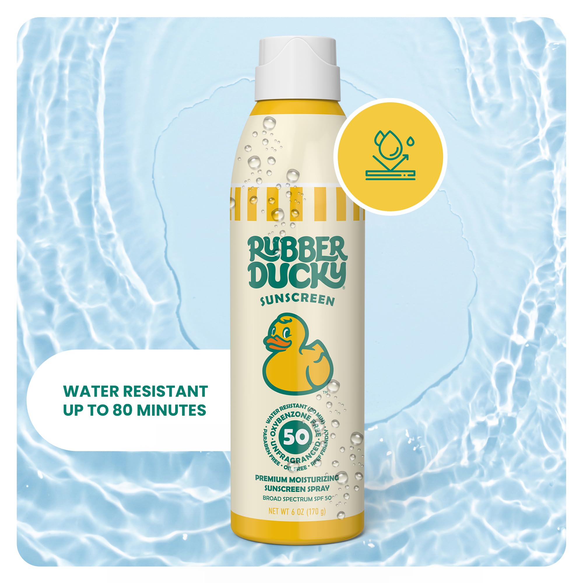 Rubber Ducky Moisturizing Sunscreen Spray SPF 50 – No White Residue, Reef Safe, Beach Scent, 6 Oz