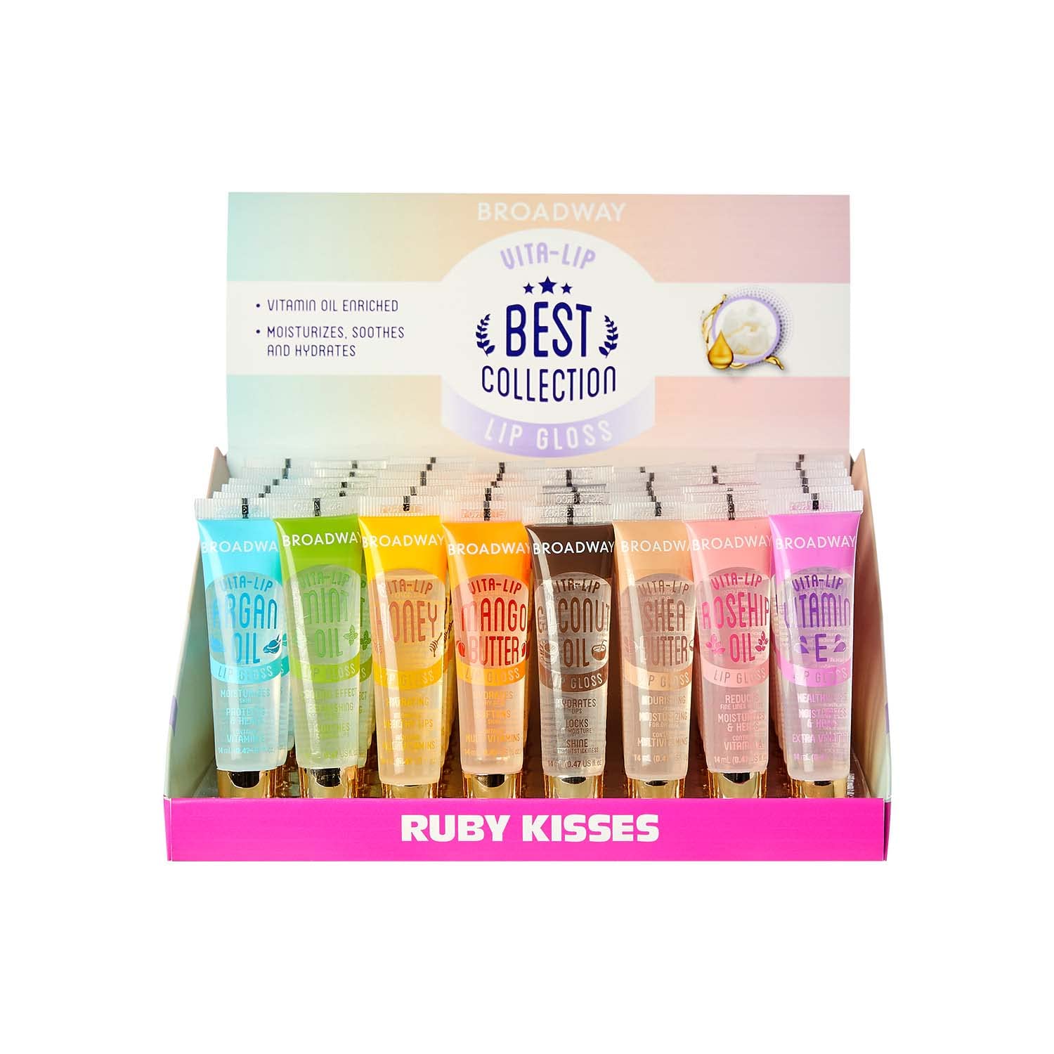 Ruby Kisses Broadway Vita-Lip Clear Lip Gloss (48 Pack) – Ultra Hydrating & High Shine