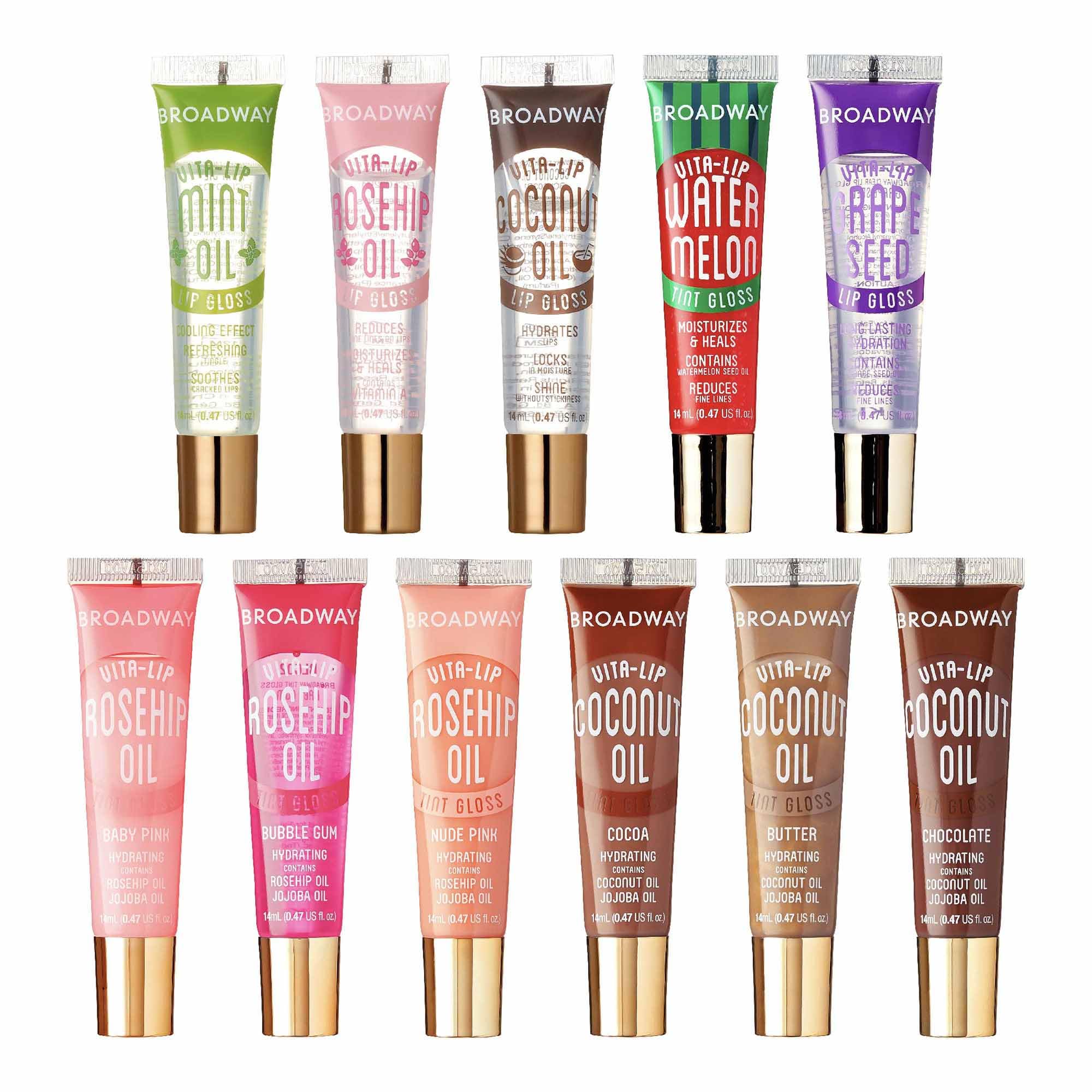 Ruby Kisses Broadway Vita-Lip Gloss Set (11-Pack) Ultra-Hydrating, High-Shine Lip Gloss