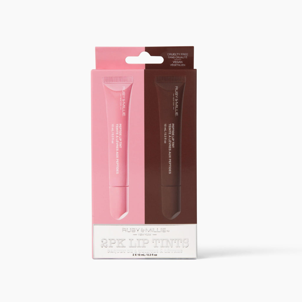 Ruby & Millie Peptide Lip Treatment – Lip Tint & Plumping Gloss Duo (Bow & Coffee) 0.3 Fl oz x2