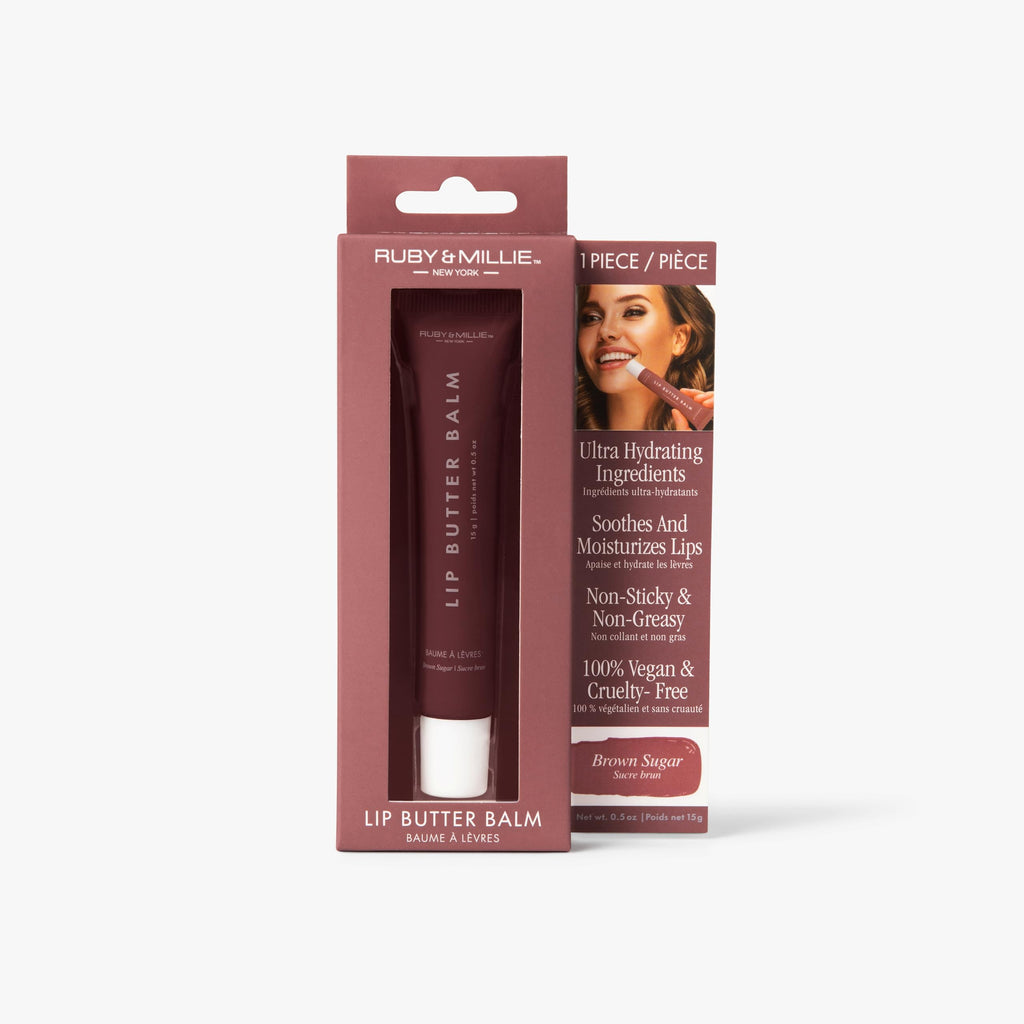 Ruby & Millie Tinted Lip Balm Brown Sugar – Hydrating Glossy Vegan Lip Butter, 0.5 oz