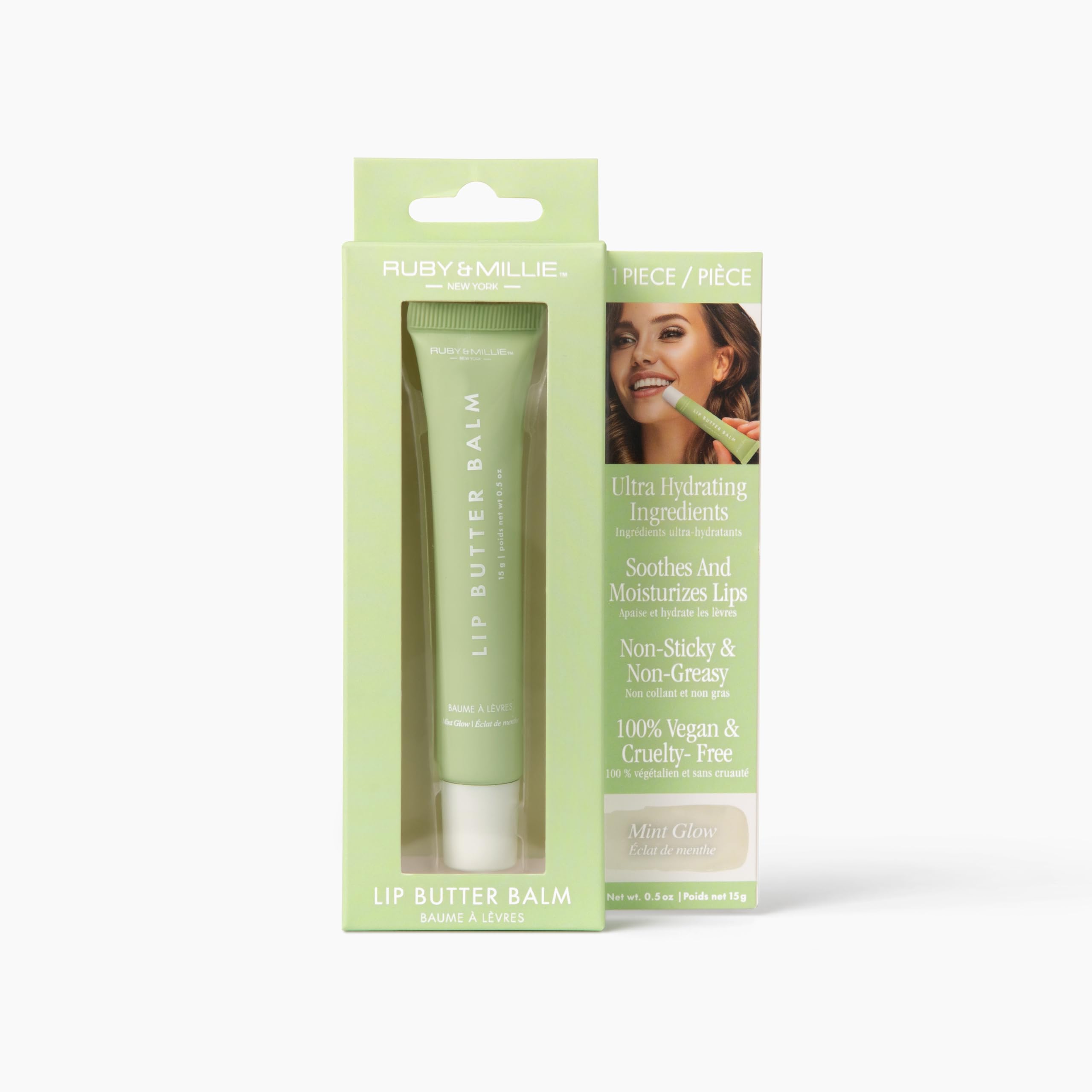 Ruby & Millie Mint Glow Tinted Lip Balm | Hydrating Vegan Lip Butter 0.5 oz