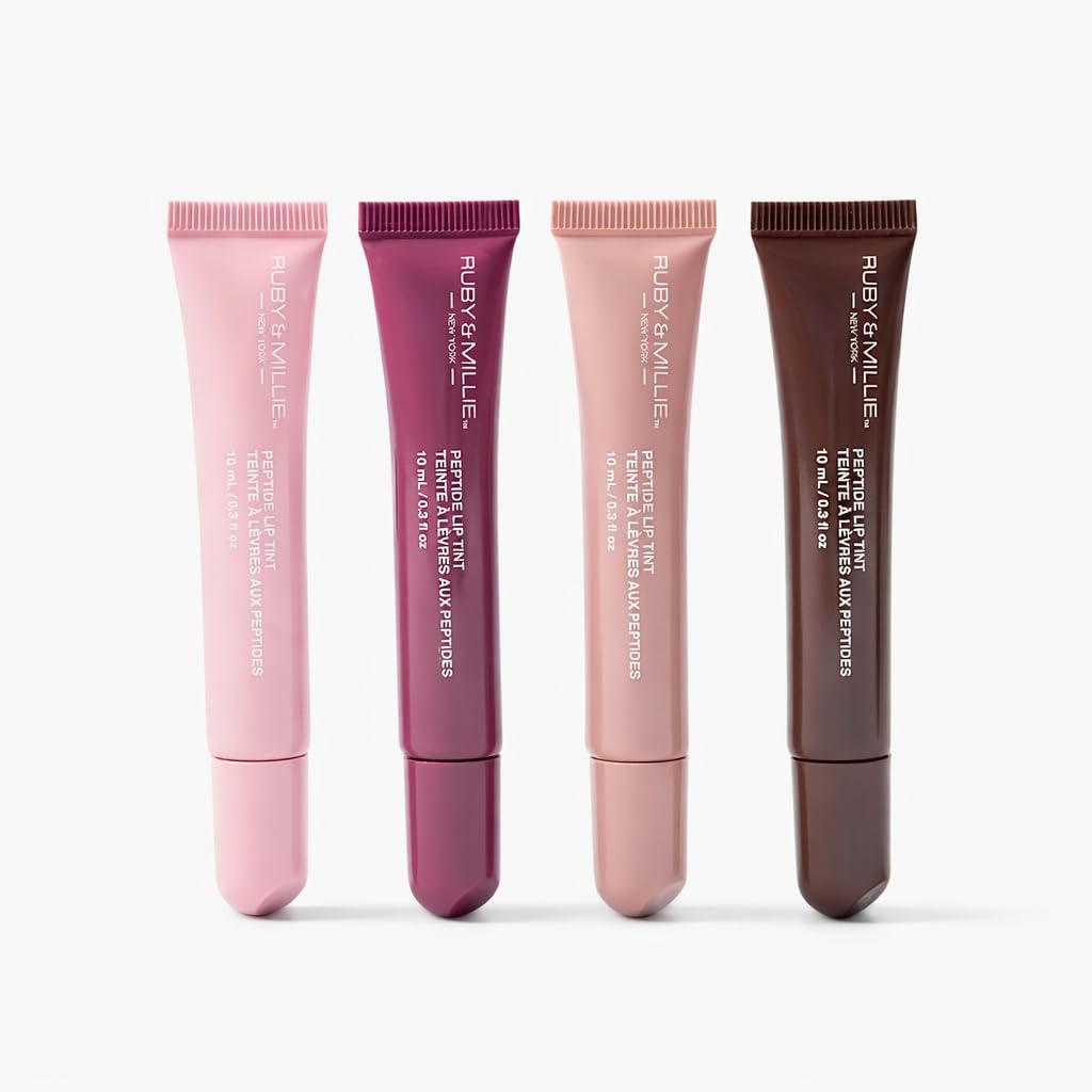 Ruby & Millie Peptide Lip Treatment & Tint – Plumping Gloss & Youthful Replenisher Serum (4 × 0.3 oz)