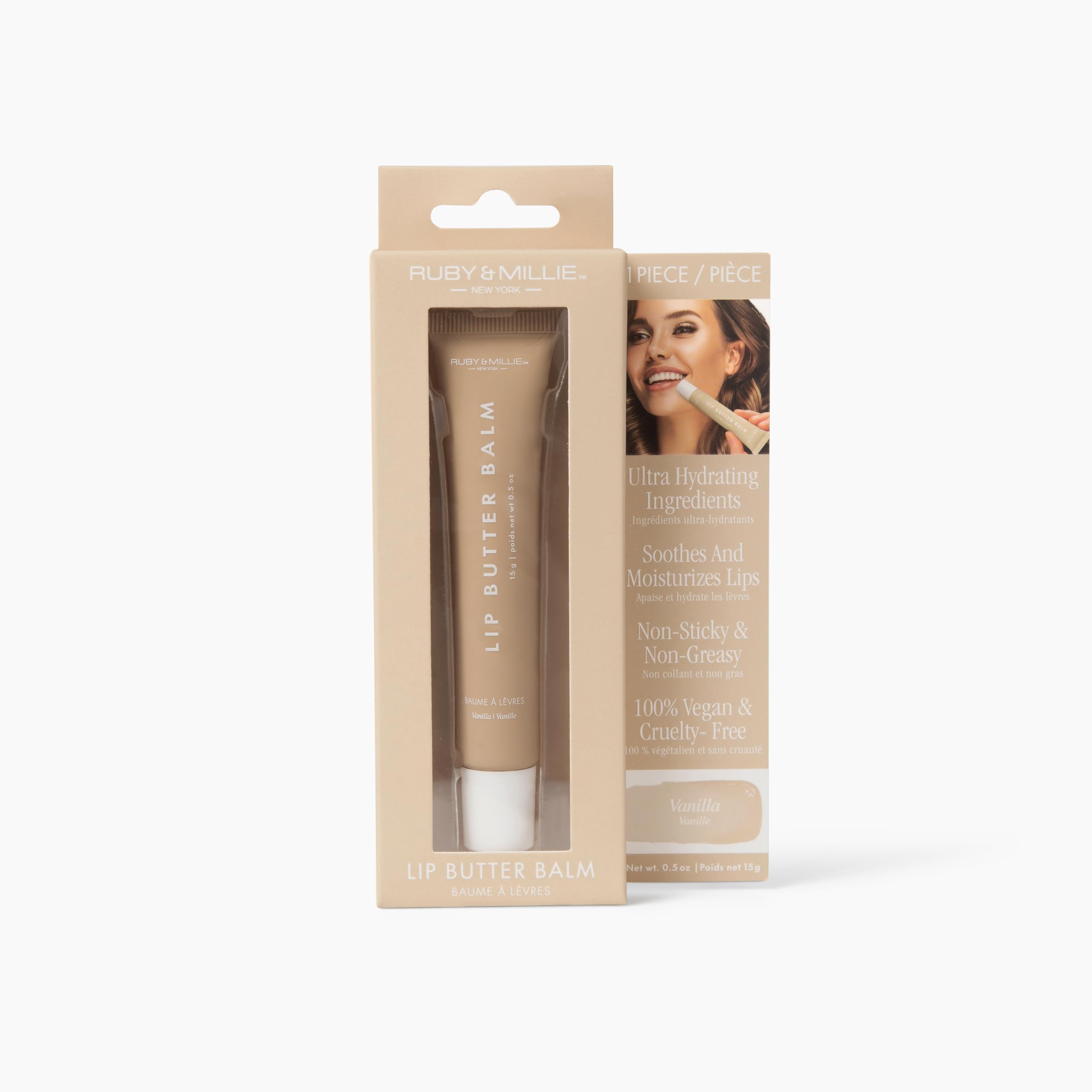 Ruby & Millie Vanilla Tinted Lip Balm – Hydrating Lip Butter, Vegan & Cruelty-Free (0.5 oz)