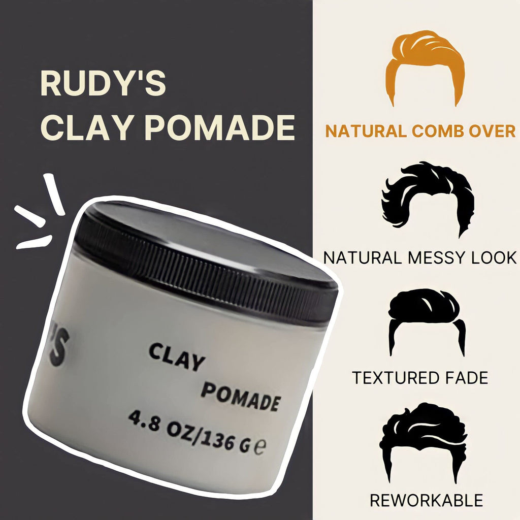 Rudy's Clay Pomade: Strong Hold, Matte Finish | Paraben Free | All Hair Types (4.8 oz)