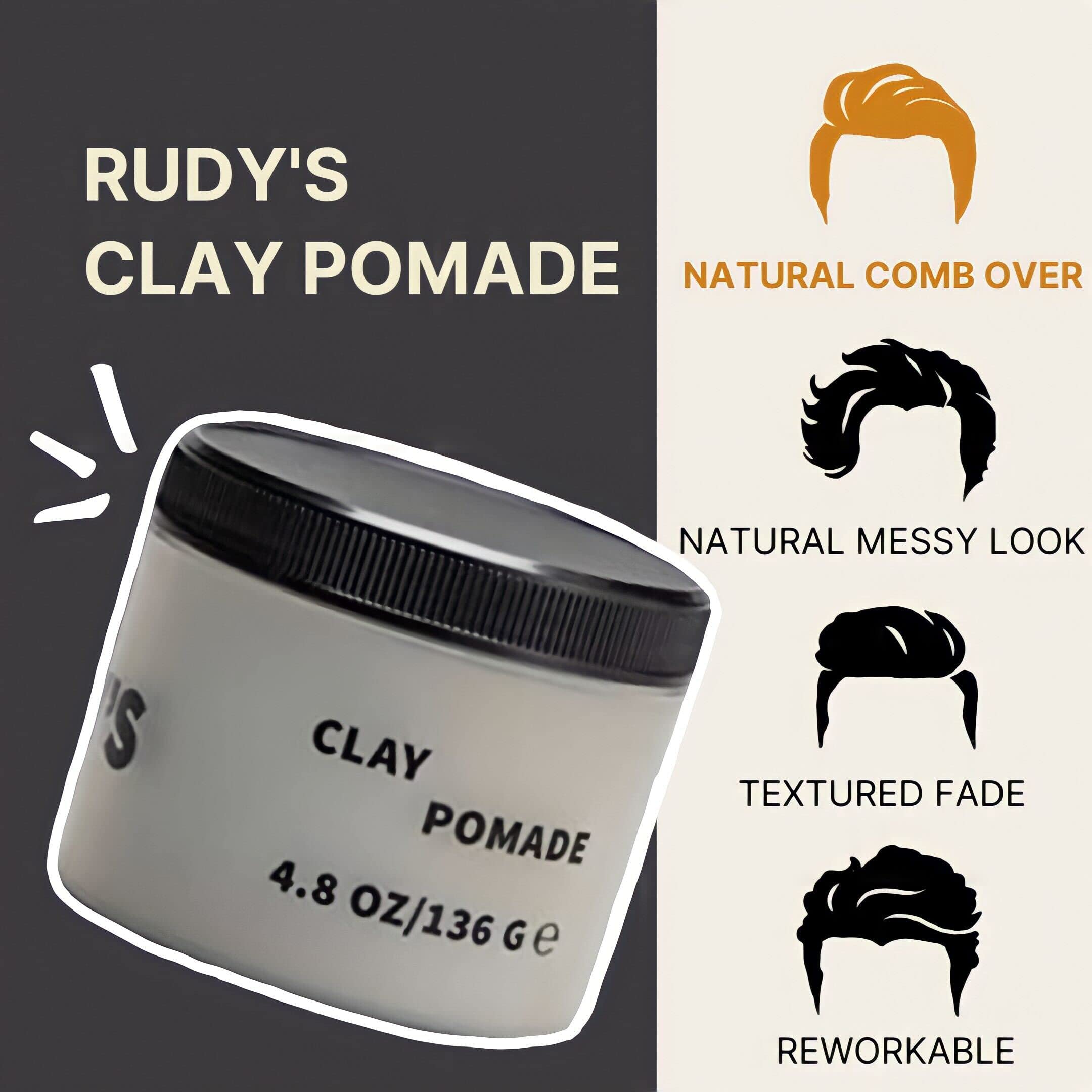 Rudy's Clay Pomade: Strong Hold, Matte Finish | Paraben Free | All Hair Types (4.8 oz)