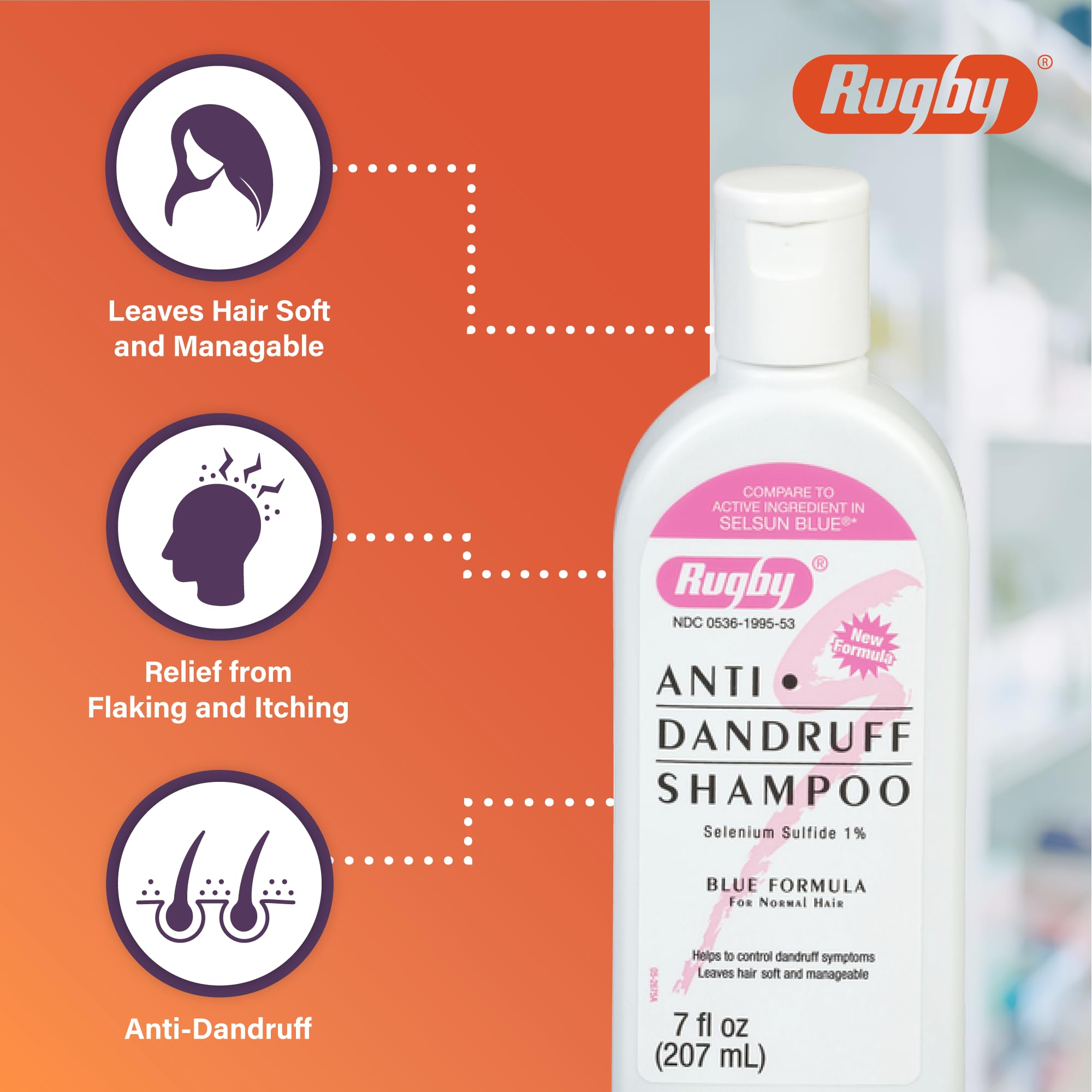 Rugby Selenium Sulfide Anti-Dandruff Shampoo – Blue Formula for Normal Hair (7 oz, 3-Pack)