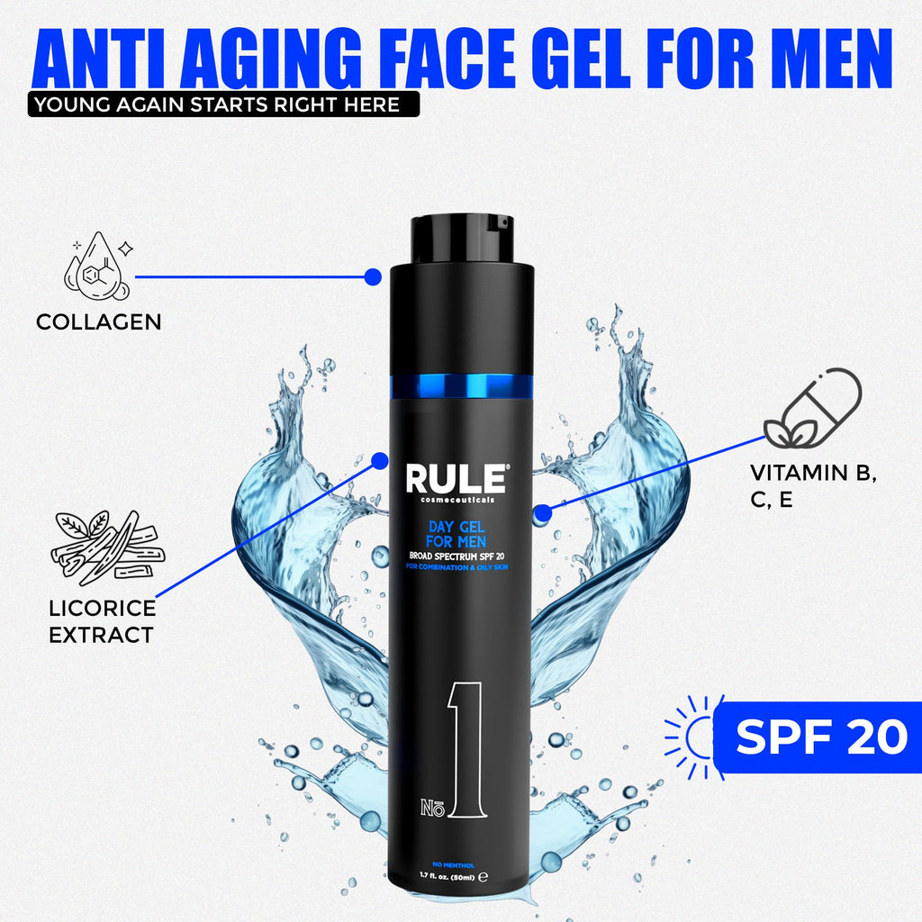 RULE COSMECEUTICALS No.1 Day Gel for Men – 10-in-1 Anti-Aging SPF 20 Moisturizer