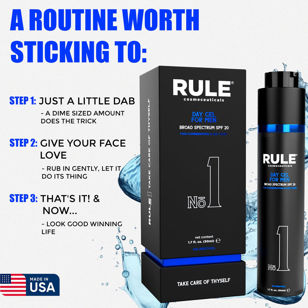 RULE COSMECEUTICALS No.1 Day Gel for Men – 10-in-1 Anti-Aging SPF 20 Moisturizer