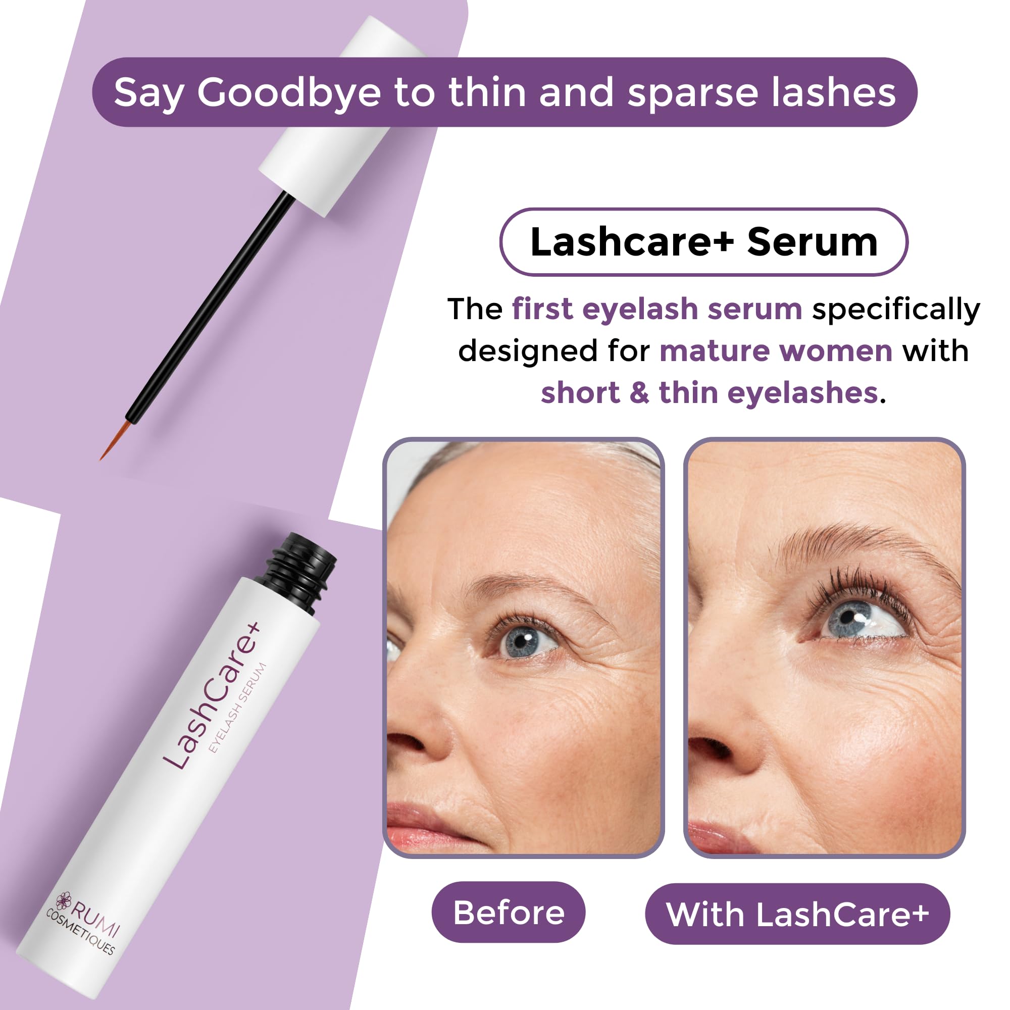 Rumi Cosmetiques LashCare+ Eyelash Enhancing Serum — Longer, Fuller Lashes in 12 Weeks (Sensitive Eyes)