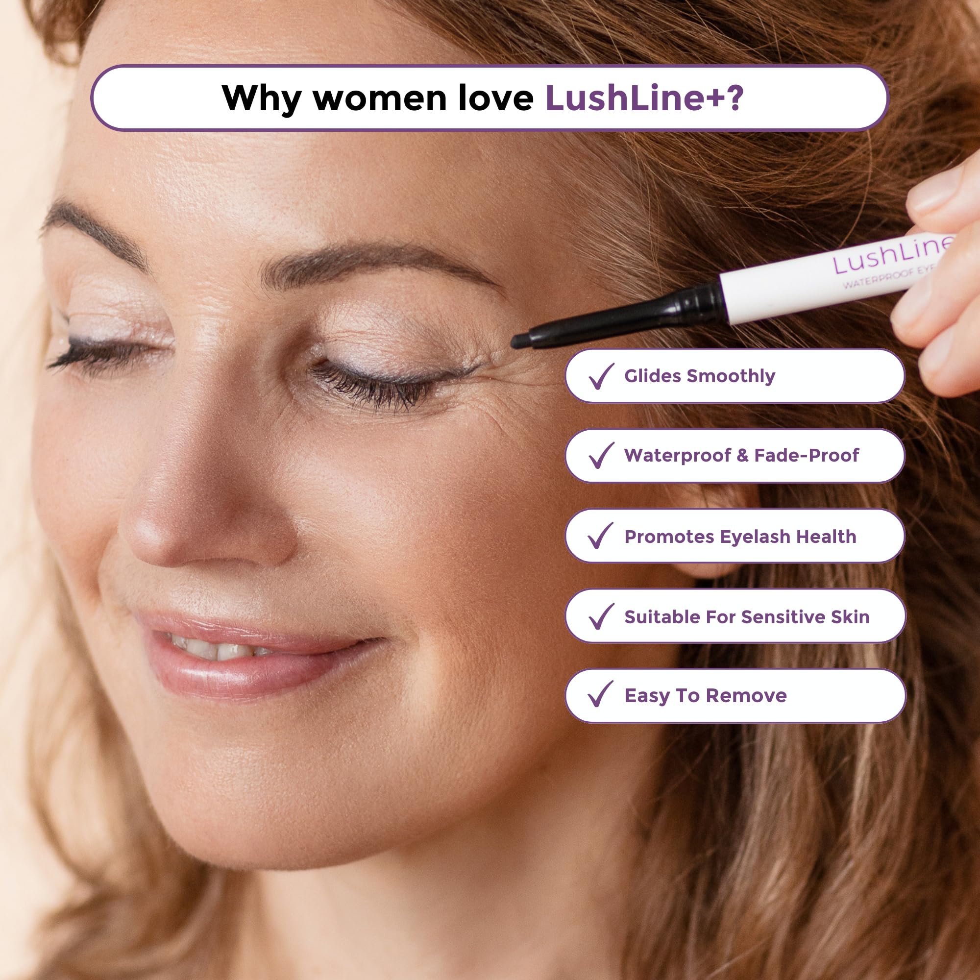 Rumi Cosmetiques LushLine+ Waterproof Eyeliner Pencil for Mature Eyes – Smudge-Proof, Non-Toxic, Natural Grey