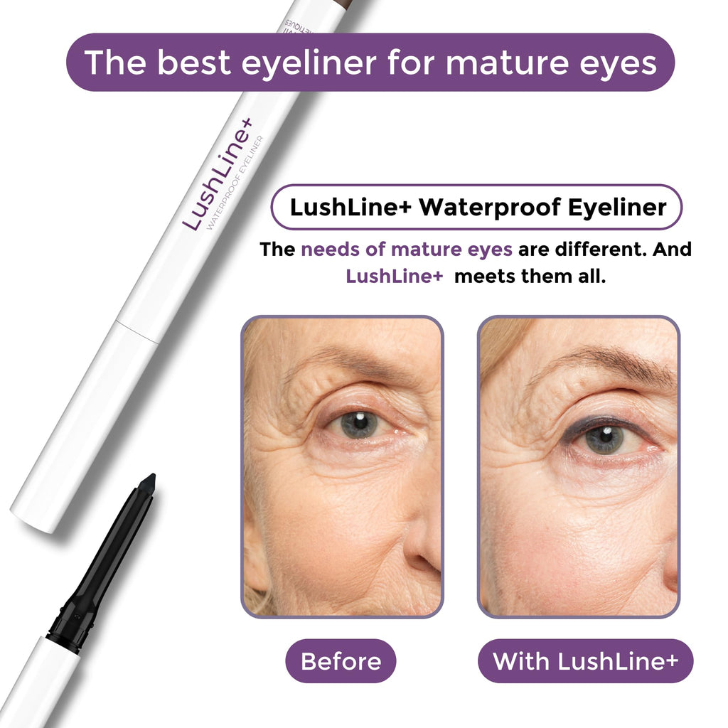 Rumi Cosmetiques LushLine+ Waterproof Eyeliner Pencil for Mature Eyes – Smudge-Proof, Non-Toxic, Natural Grey