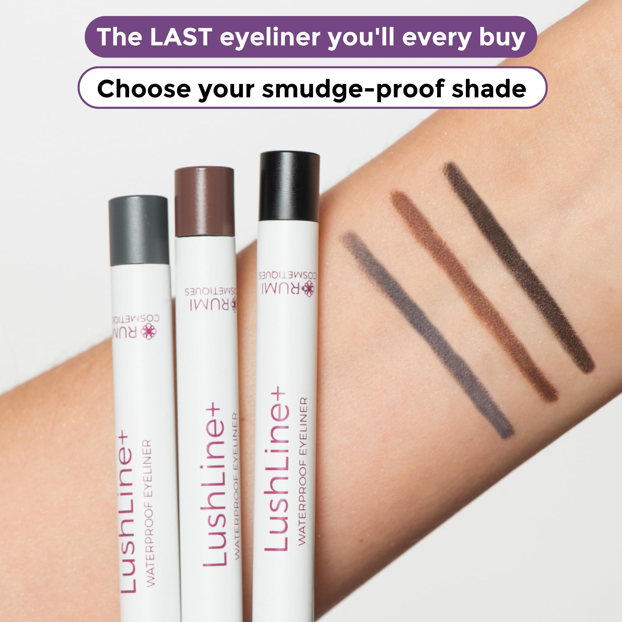 Rumi Cosmetiques LushLine+ Waterproof Eyeliner Pencil for Mature Eyes – Smudge-Proof, Non-Toxic, Natural Grey