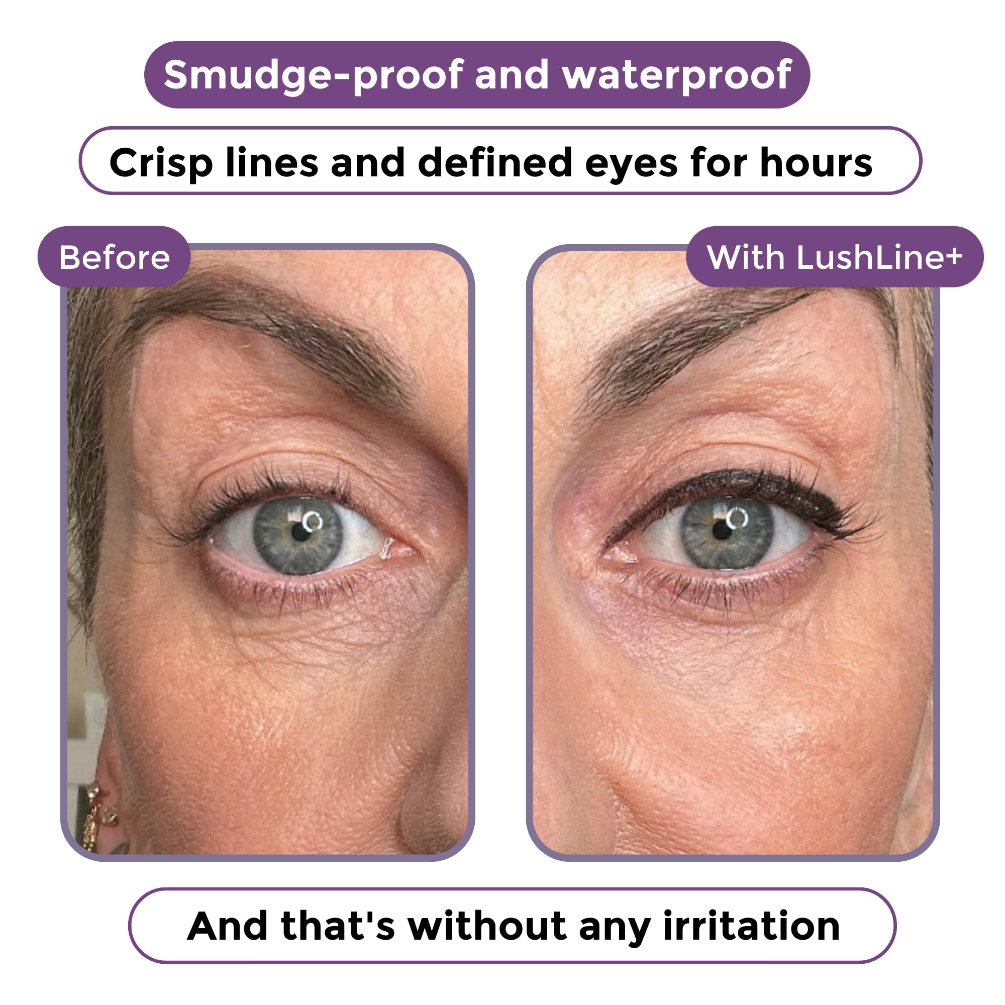 Rumi Cosmetiques LushLine+ Waterproof Eyeliner Pencil for Mature Eyes – Smudge-Proof, Non-Toxic, Natural Grey