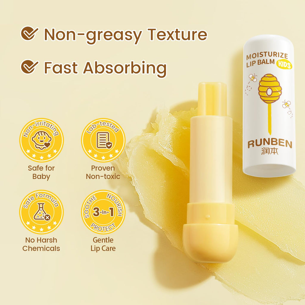 RUNBEN Kids Lip Balm - Moisturizing Baby Lip Care for Toddlers (0.14 oz)
