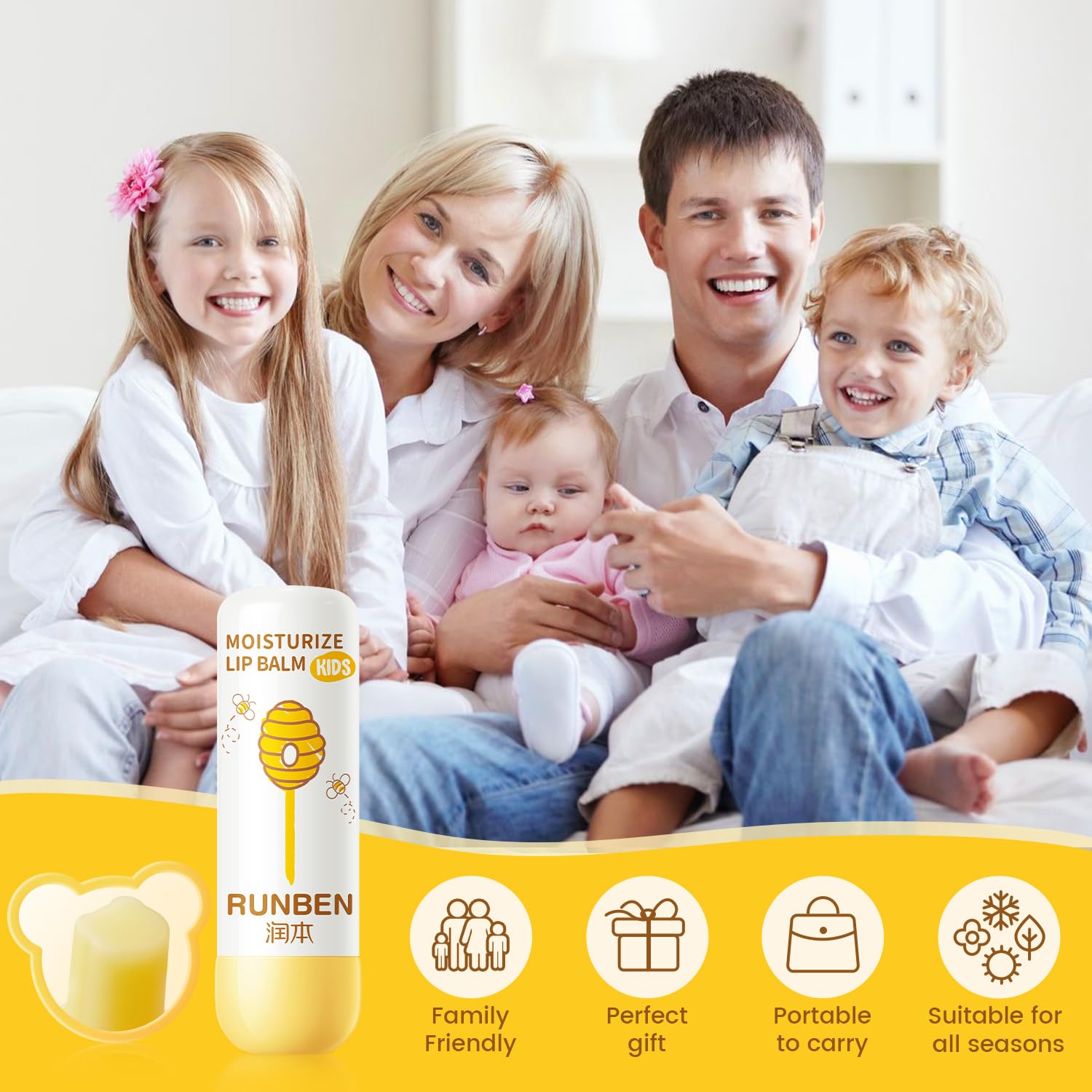 RUNBEN Kids Lip Balm - Moisturizing Baby Lip Care for Toddlers (0.14 oz)