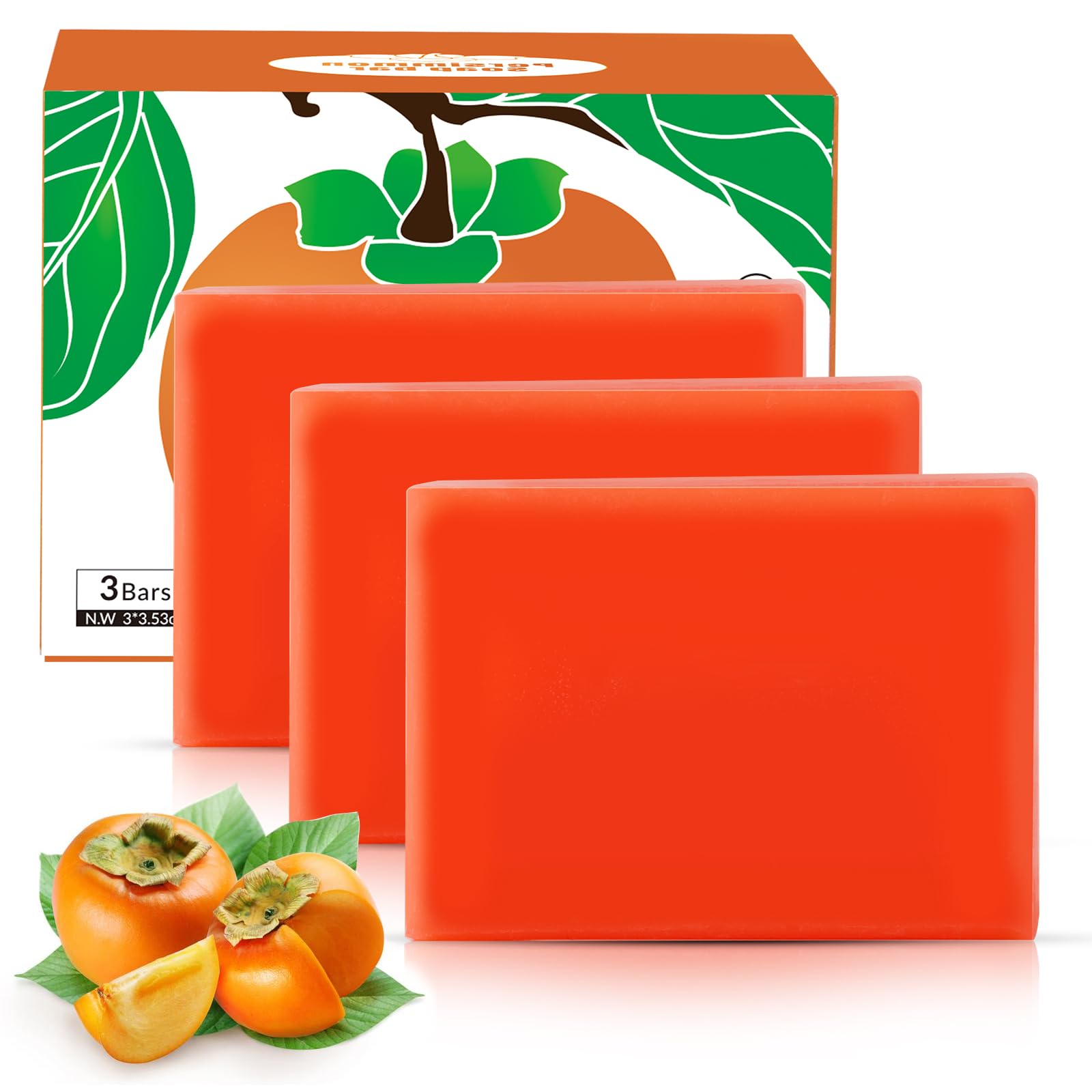 Runsidan 3 PCS Persimmon Soap Bar for Body Odor Control | Natural Deodorant Bath Soap