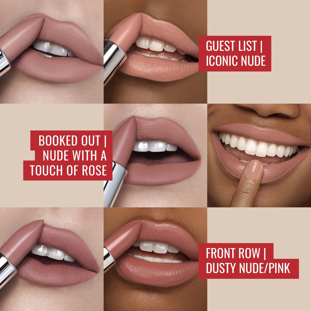 Runway Rogue 90s Vibe Lipstick Trio – Moisturizing Matte Shades: Guest List, Booked Out, Front Row