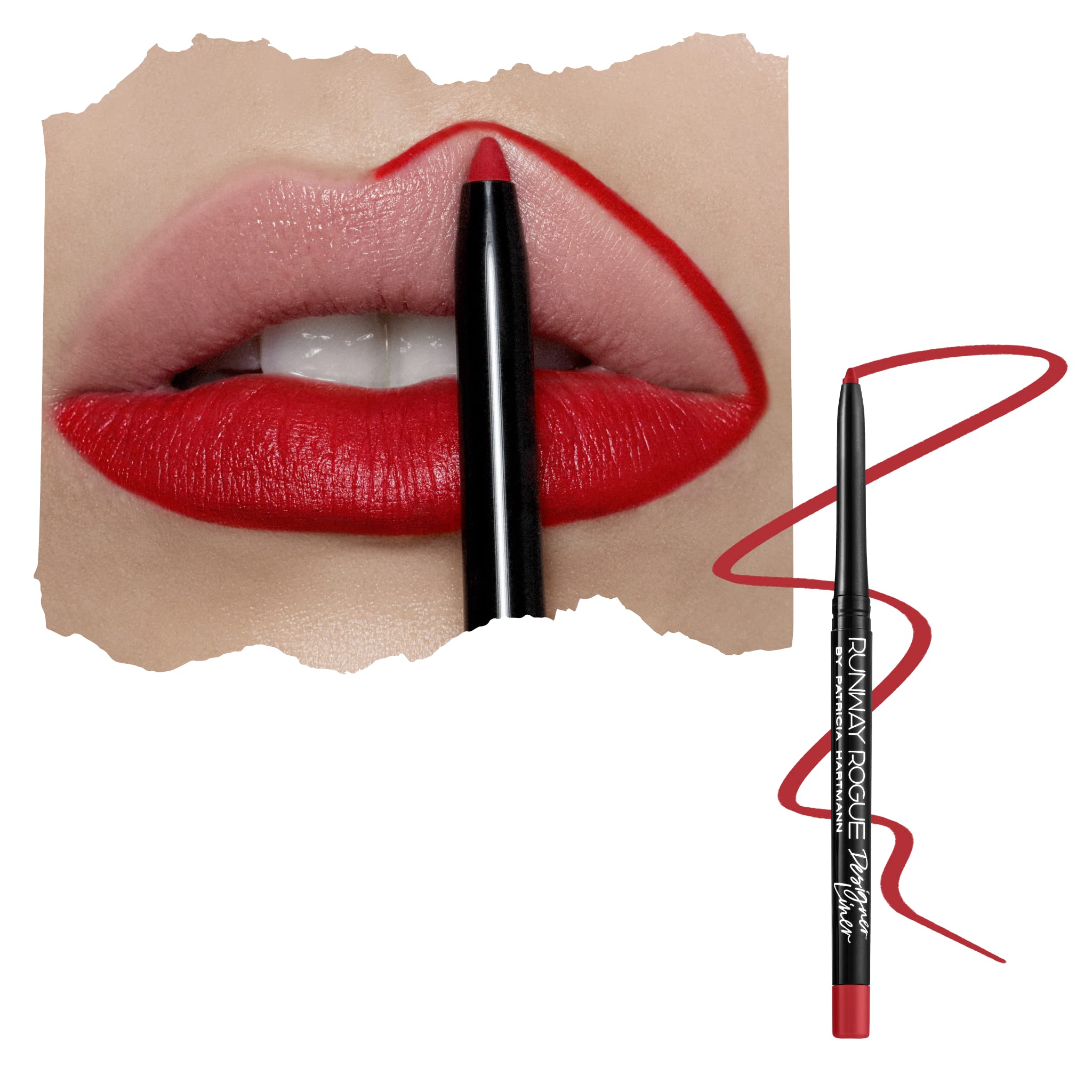 Runway Rogue Designer Liner Lip Pencil – Matte True-Red Lip Liner & Built-In Sharpener | Statement Piece