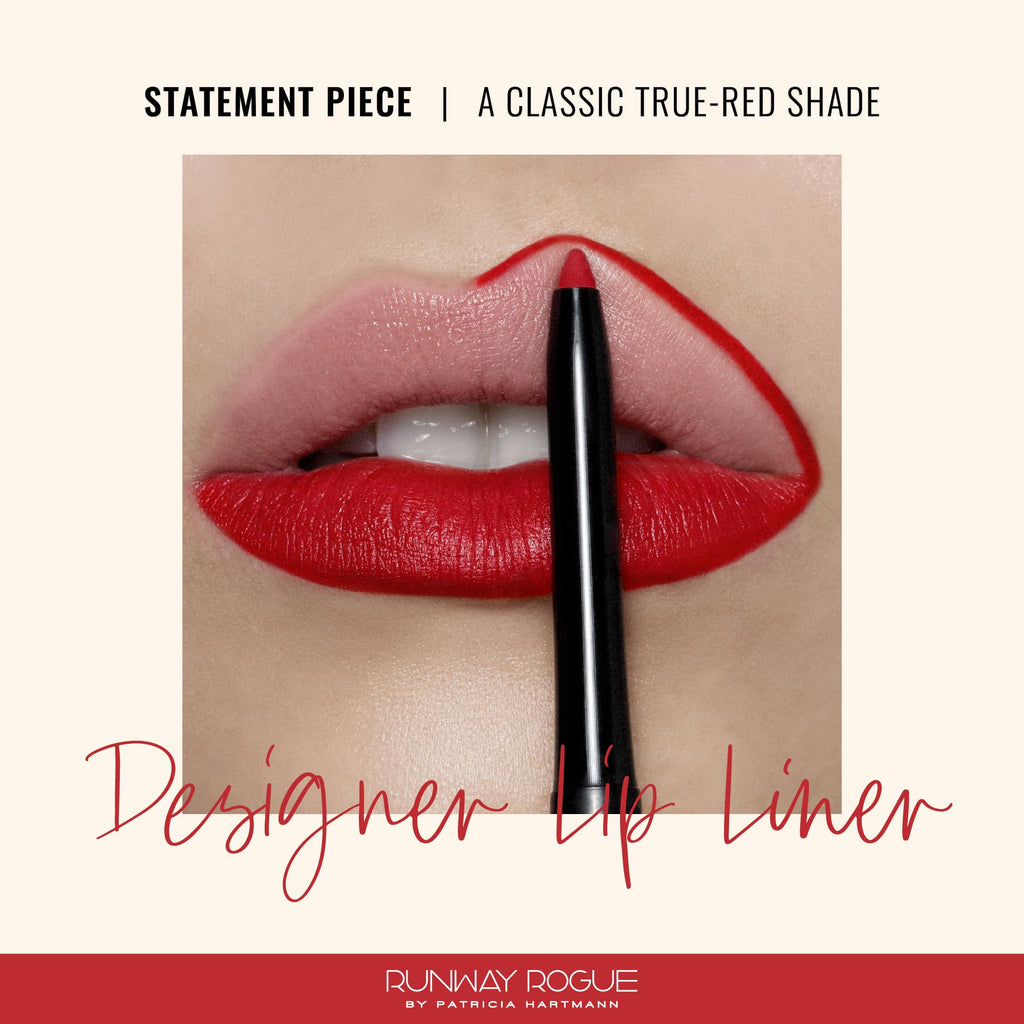 Runway Rogue Designer Liner Lip Pencil – Matte True-Red Lip Liner & Built-In Sharpener | Statement Piece