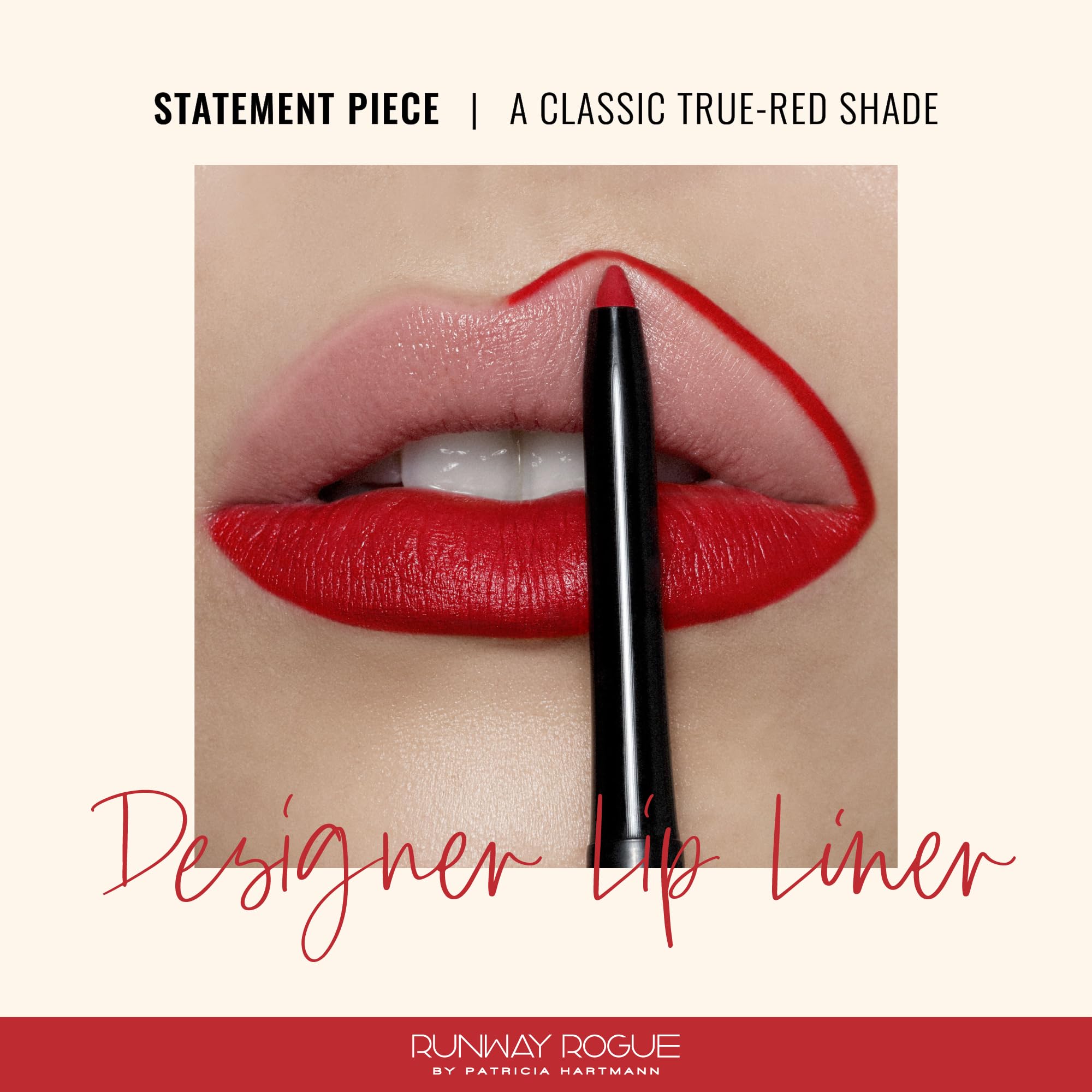 Runway Rogue Designer Liner Lip Pencil – Matte True-Red Lip Liner & Built-In Sharpener | Statement Piece