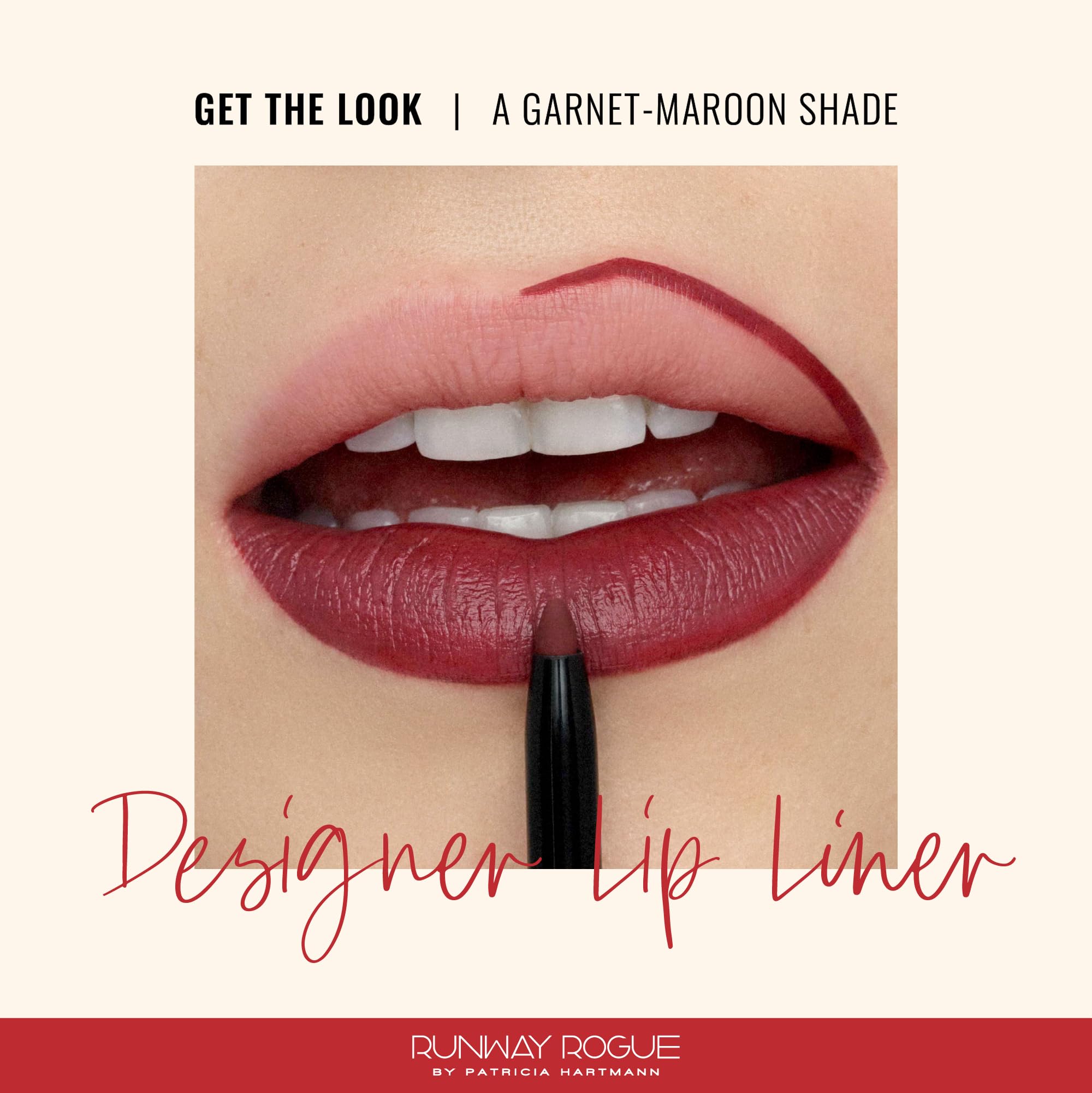 Runway Rogue Designer Lip Liner – Garnet-Maroon Matte, Built-In Sharpener | Get the Look
