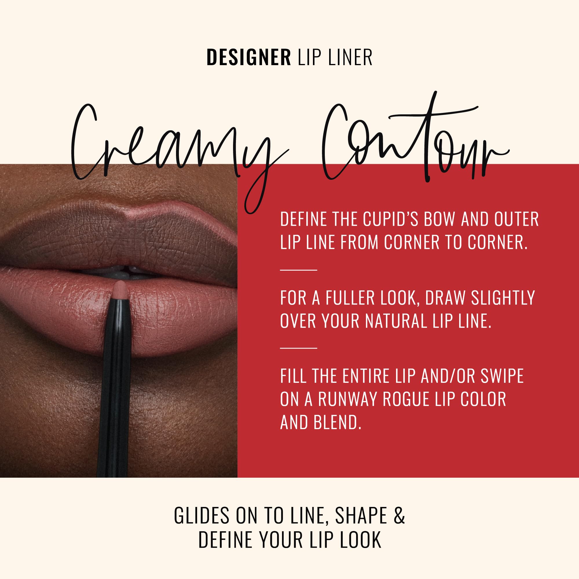 Runway Rogue Designer Liner Lip Pencil in Work It Babe – Matte Dusty-Rose with Built-In Sharpener