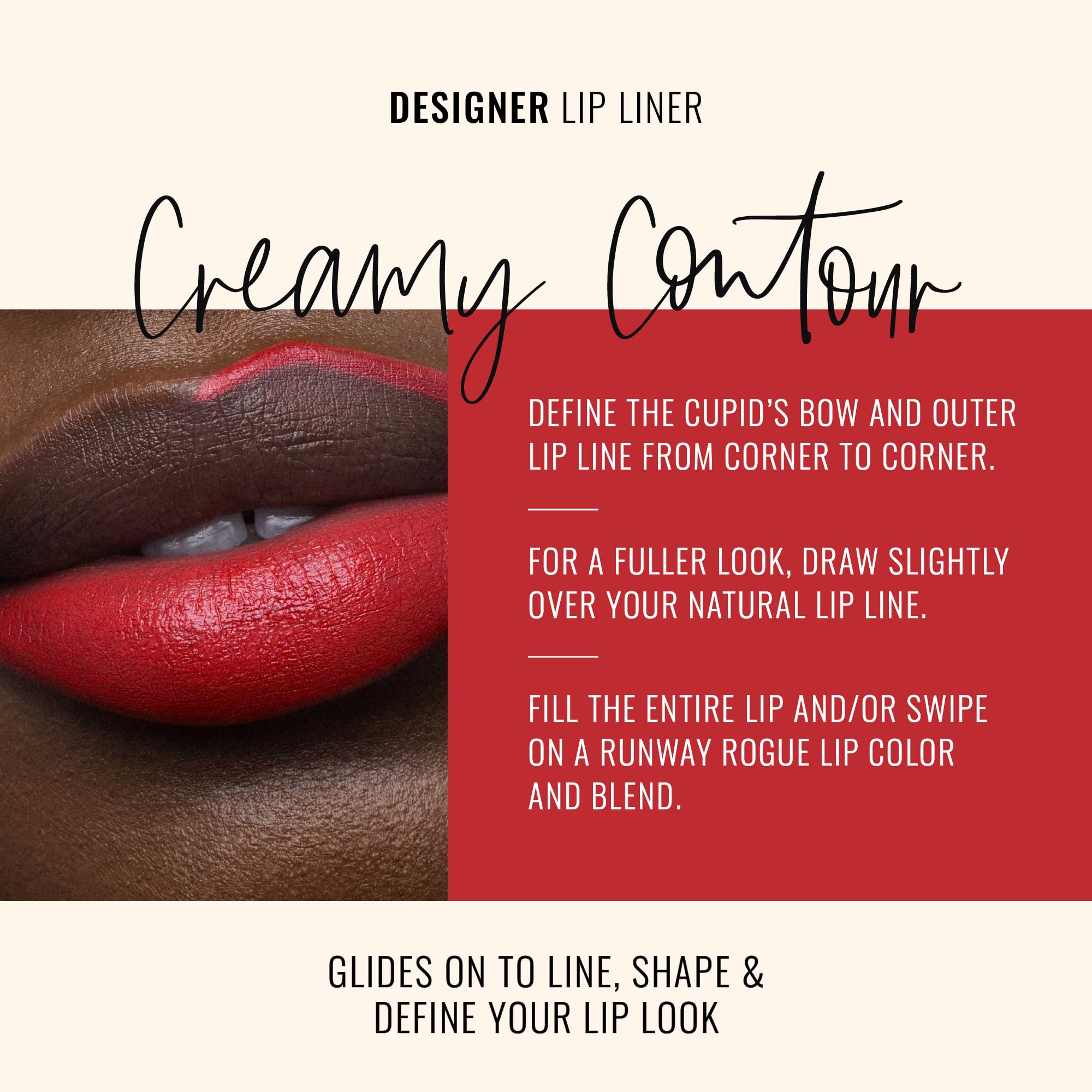 Runway Rogue Designer Liner Lip Pencil – Matte True-Red Lip Liner & Built-In Sharpener | Statement Piece