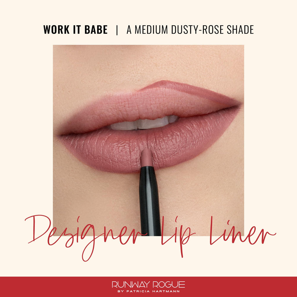Runway Rogue Designer Liner Lip Pencil in Work It Babe – Matte Dusty-Rose with Built-In Sharpener
