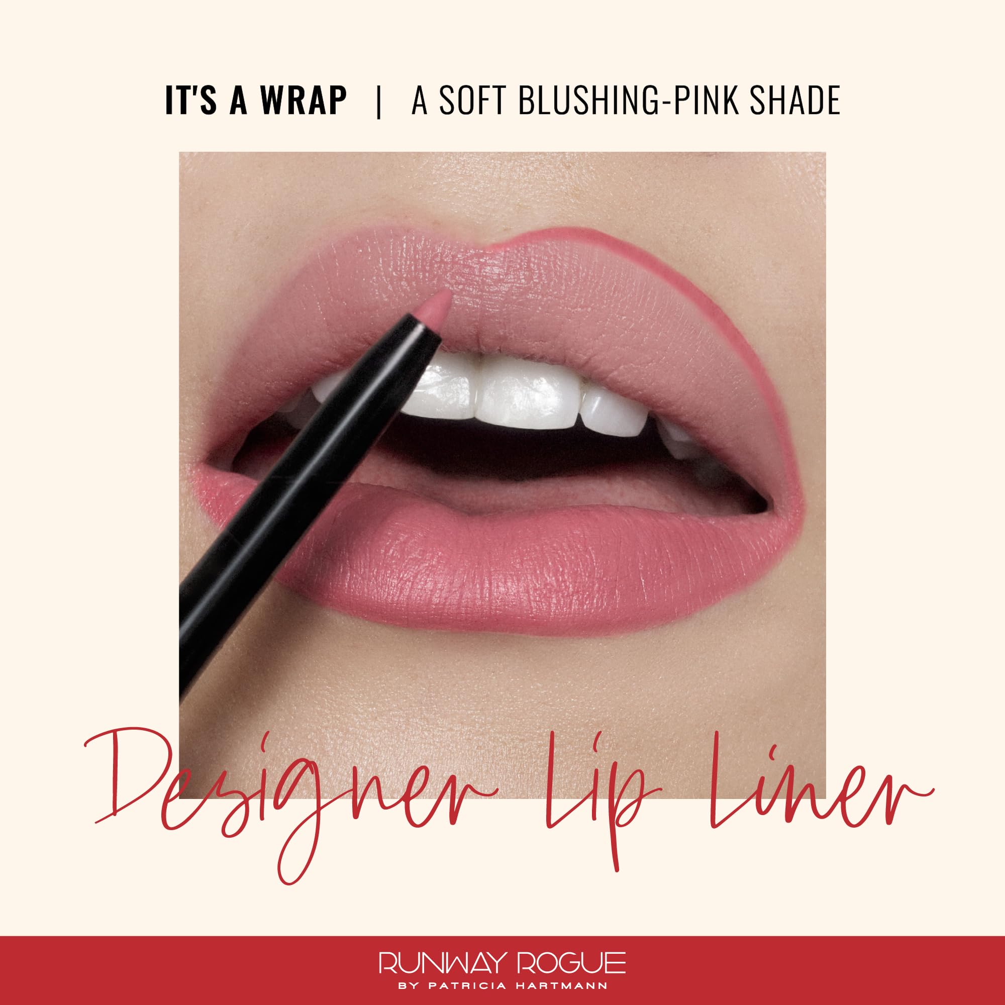 Runway Rogue Designer Lip Liner Pencil – It's a Wrap (Matte Blush-Pink) + Built-in Sharpener