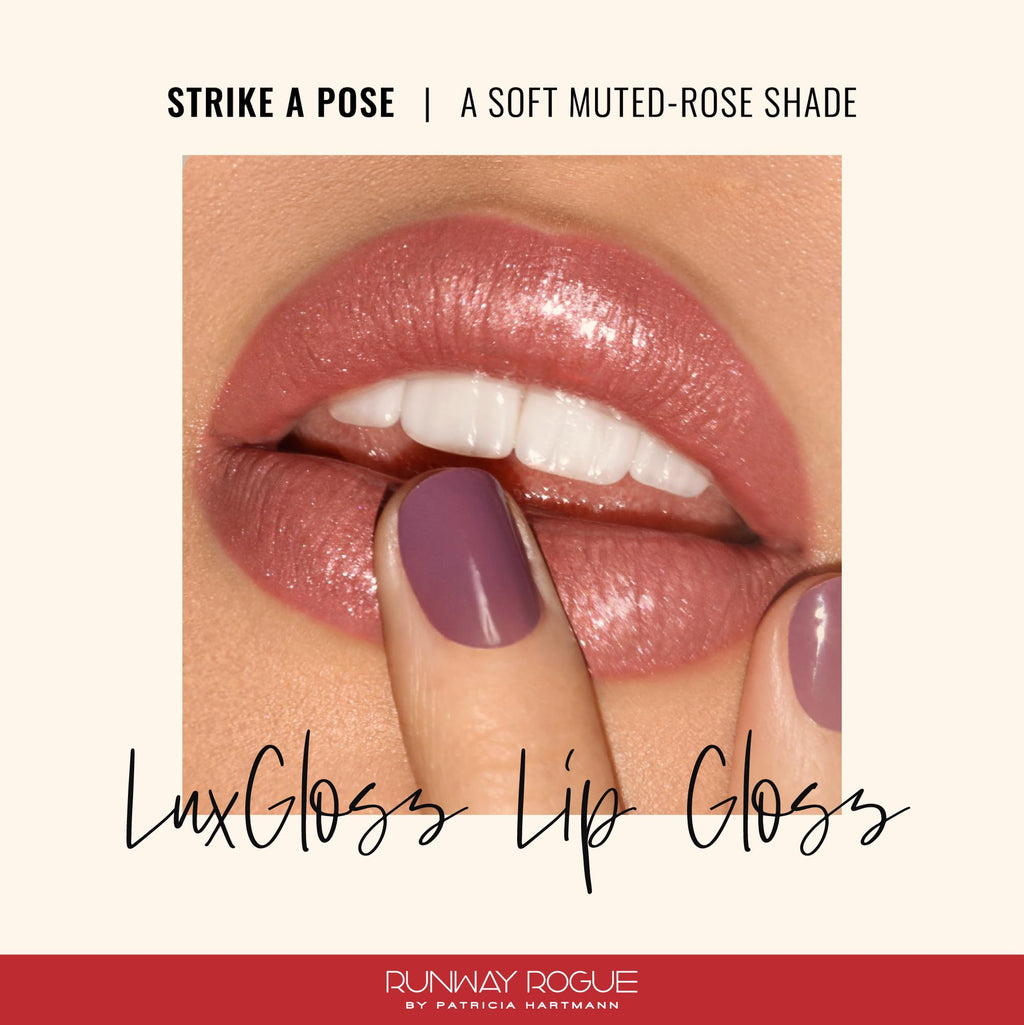 Runway Rogue LuxGloss Strike a Pose Lip Gloss – High-Pigment Muted-Rose Shine (Vegan)