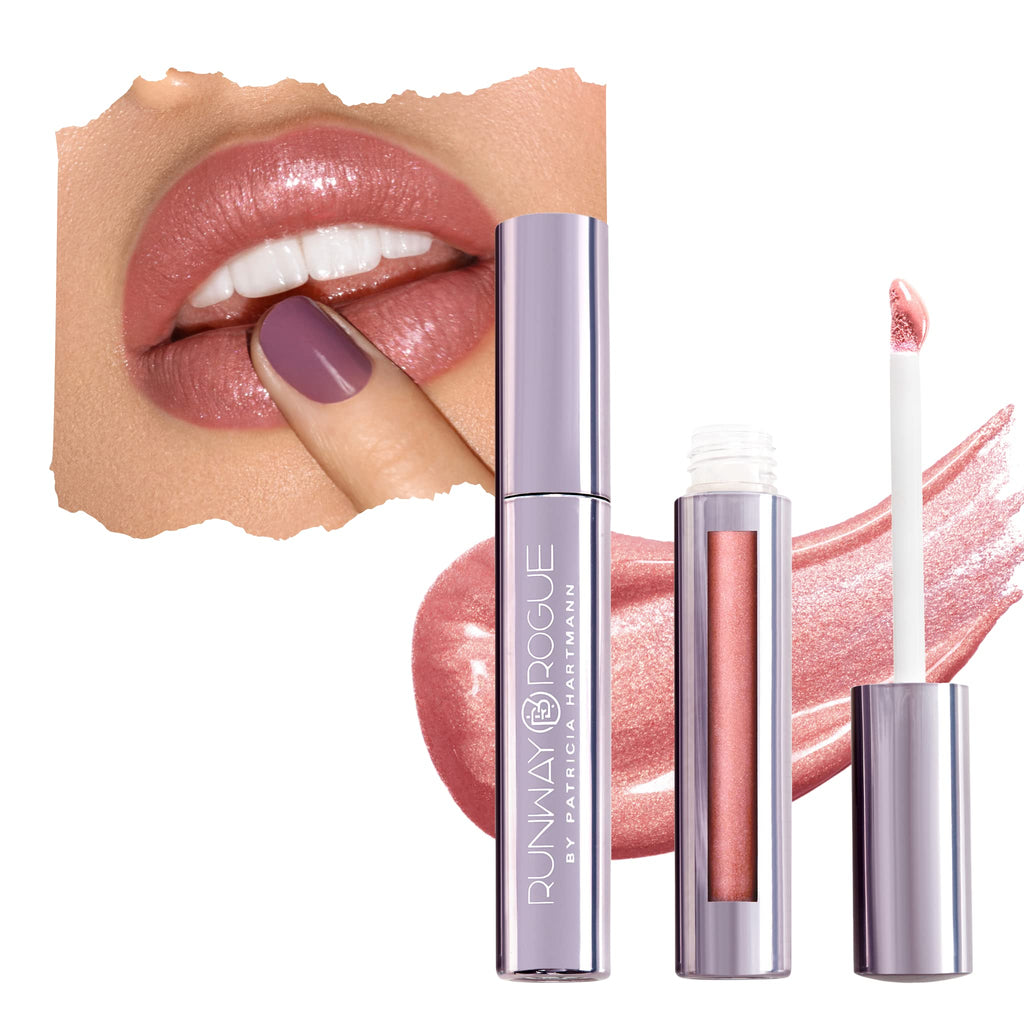 Runway Rogue LuxGloss Strike a Pose Lip Gloss – High-Pigment Muted-Rose Shine (Vegan)