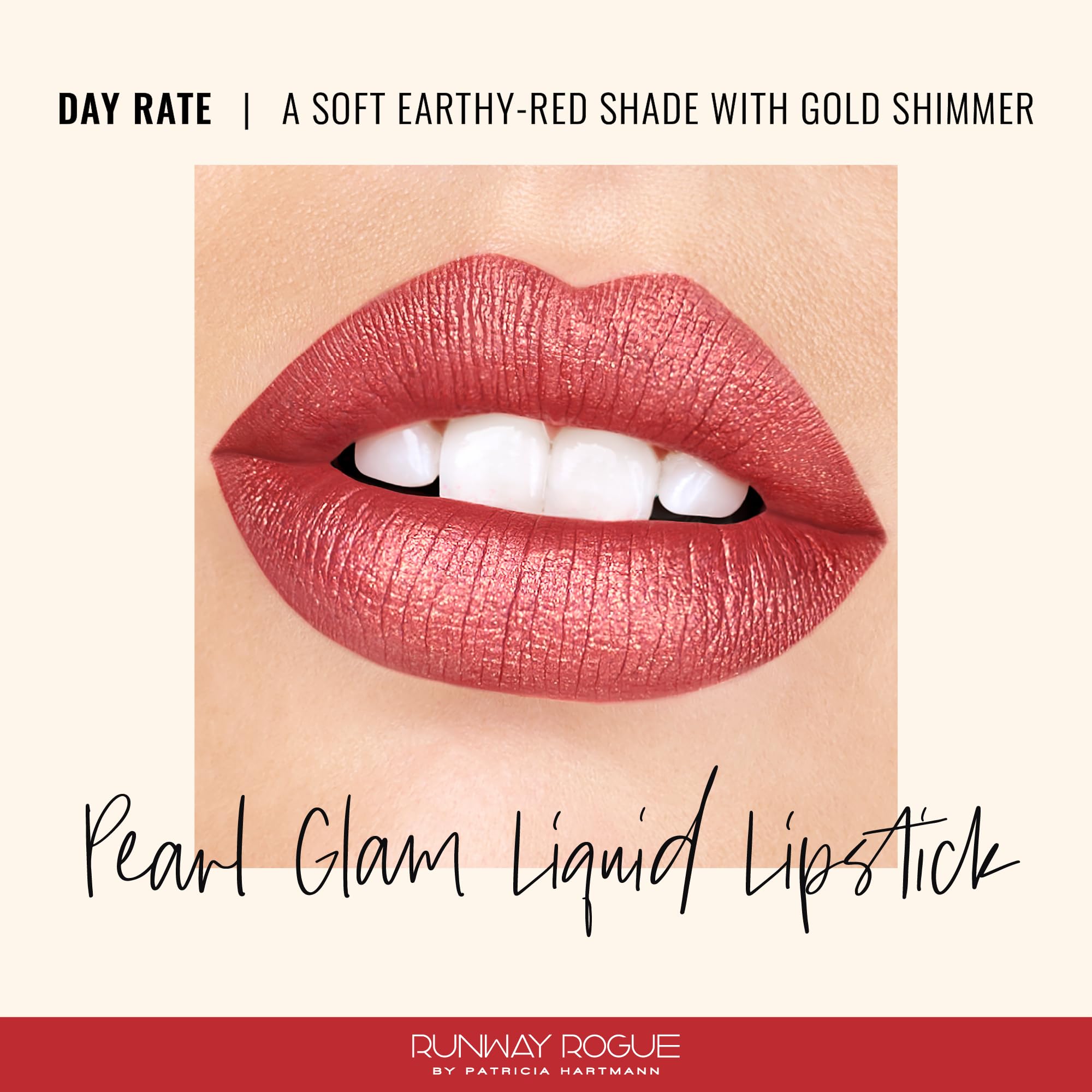 Runway Rogue Pearl Glam Long-Wear Lipstick – Day Rate, Gold Shimmer