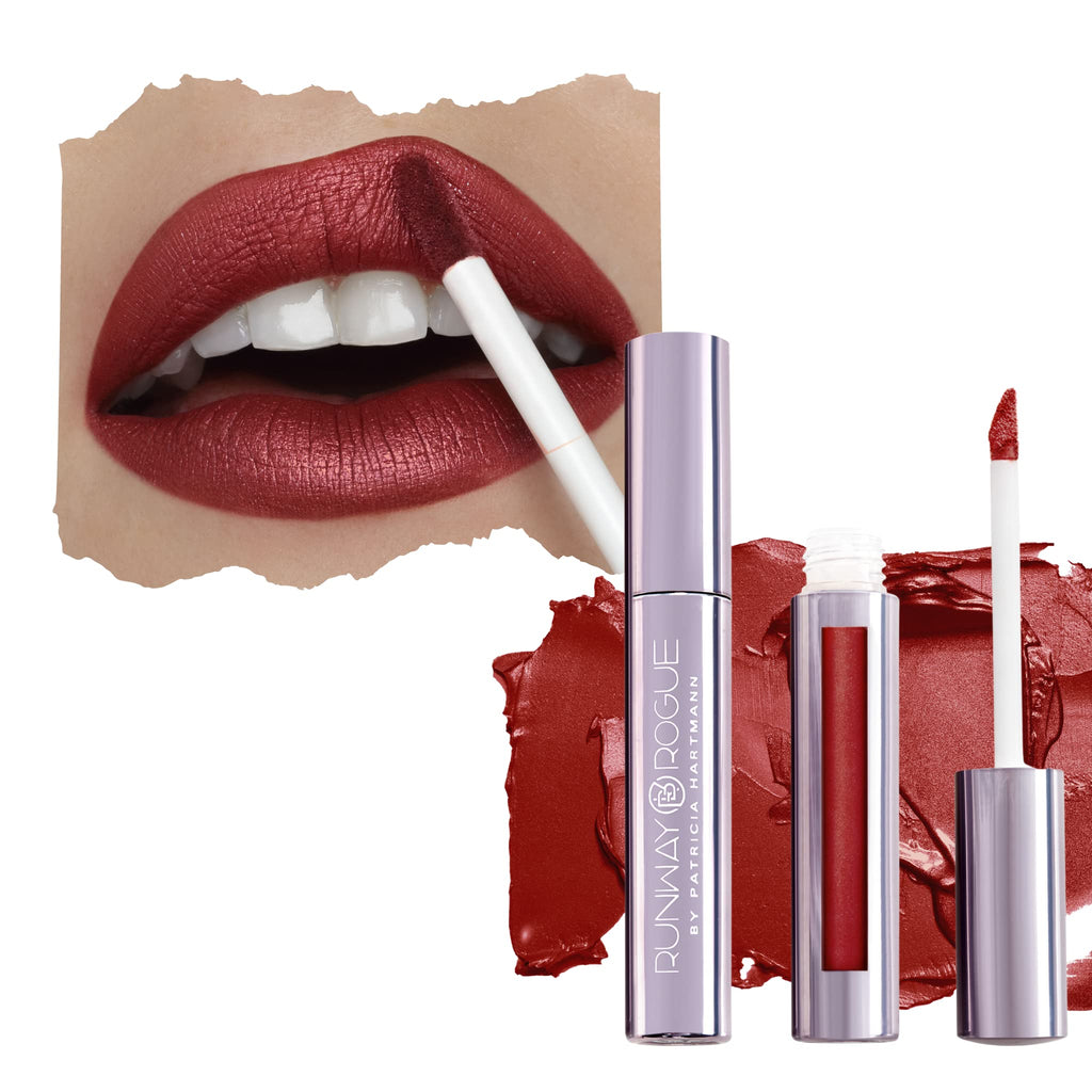 Runway Rogue Pearl Glam Showtime Long Wear Shimmer Lipstick | Metallic Warm Brick-Red