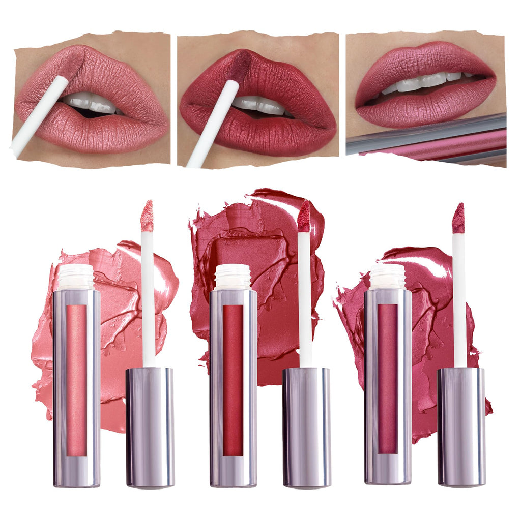 Runway Rogue Silk Glam Lip Trio – Long-Wear Frosted Lipstick (Call Sheet, Cocktail Hour, First Class)