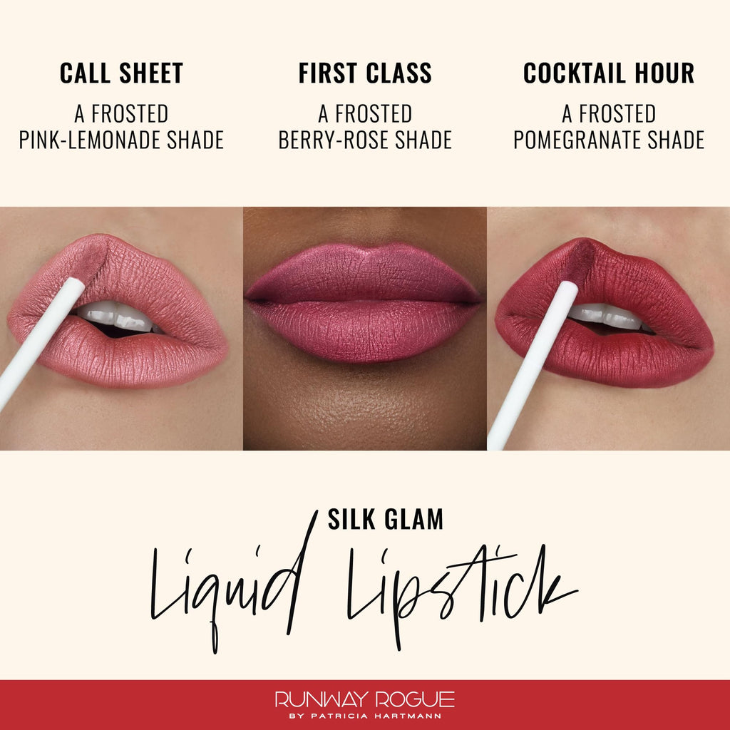 Runway Rogue Silk Glam Lip Trio – Long-Wear Frosted Lipstick (Call Sheet, Cocktail Hour, First Class)