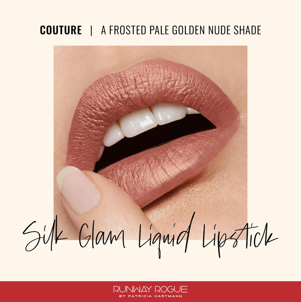 Runway Rogue Silk Glam Couture Lipstick – Long-Wear Frosted Golden-Nude