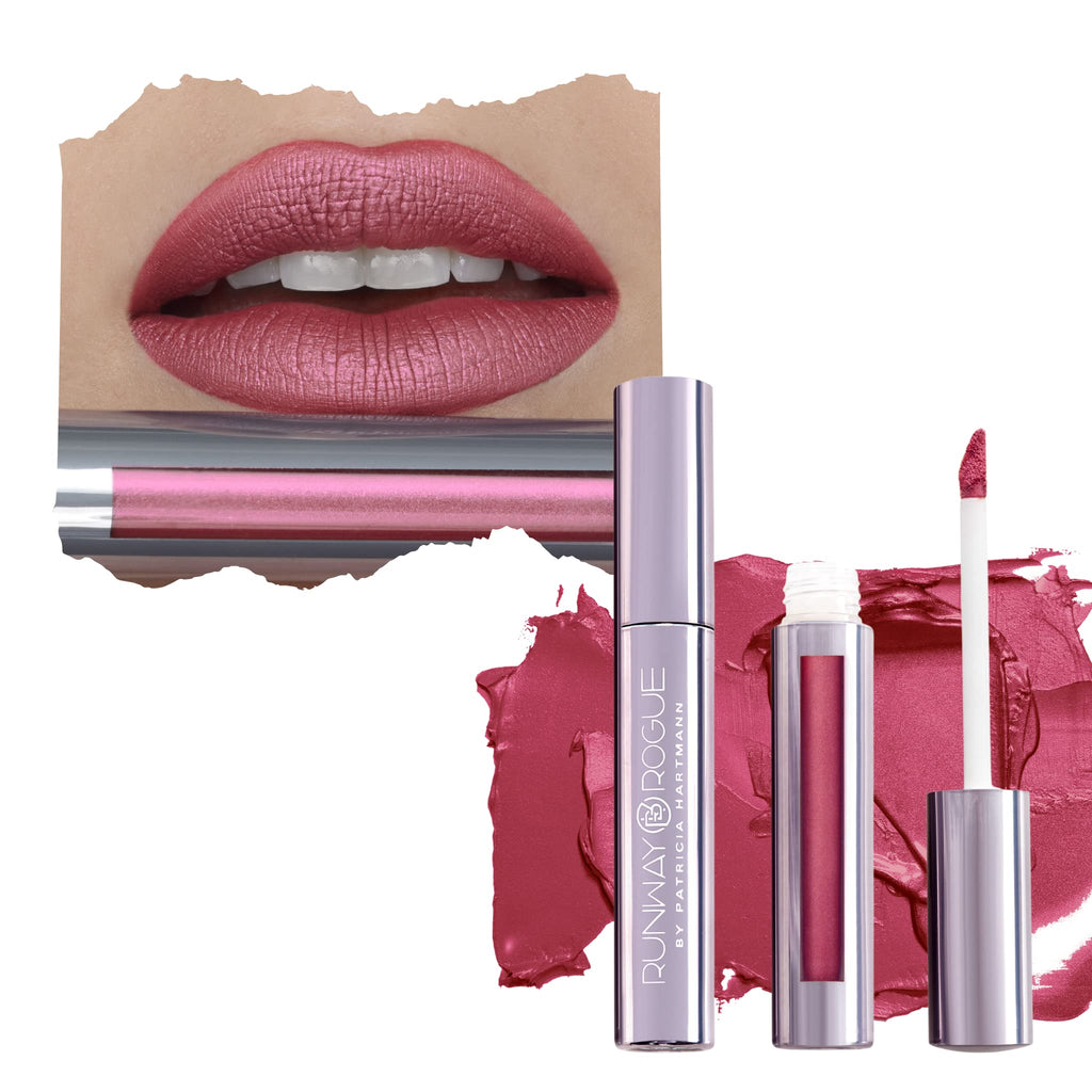Runway Rogue Silk Glam Liquid Lipstick – First Class Frosted Berry-Rose | Long-Wear Lip Color